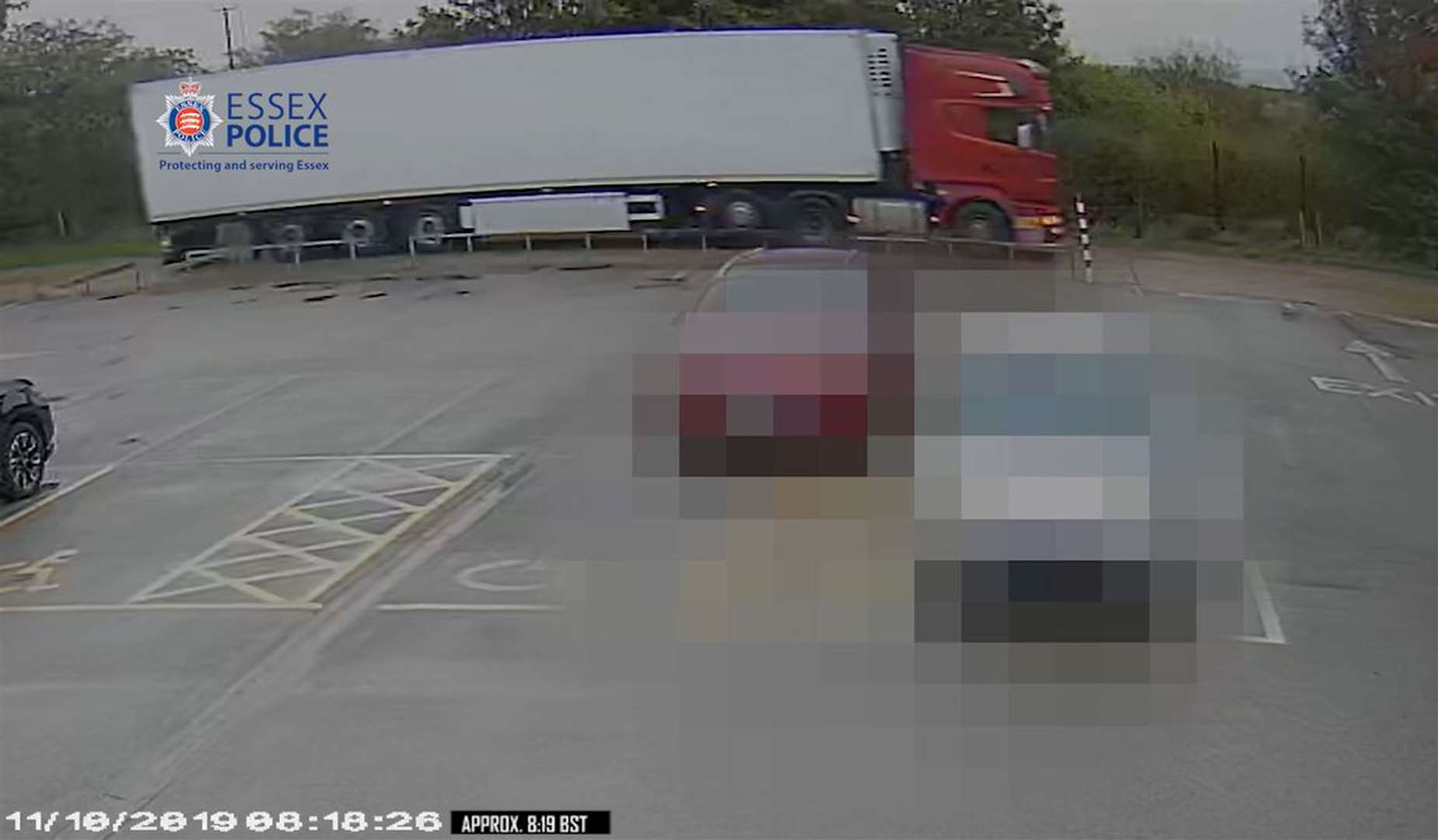 CCTV footage from Orsett Golf Club of a lorry allegedly driven by Christopher Kennedy in a convoy of dark cars on the morning of October 11, 2019 (Essex Police/PA)