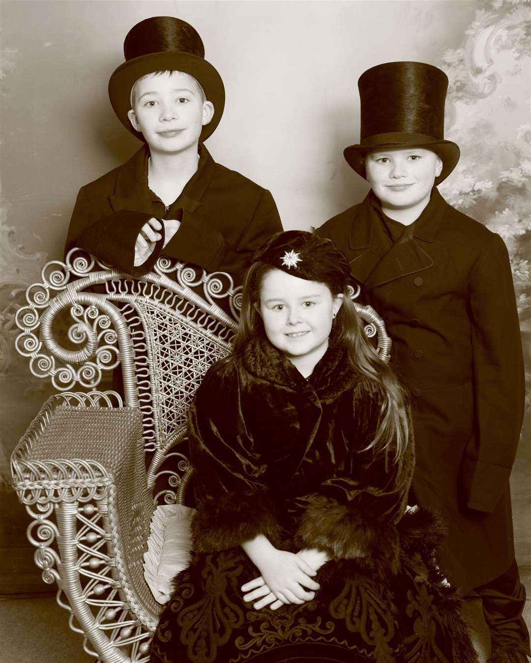 Young members of the Aitken family posing for a Johnston studio portrait – (from left) Callum (11), Rosie (8) and Finlay (9). Picture: Fergus Mather