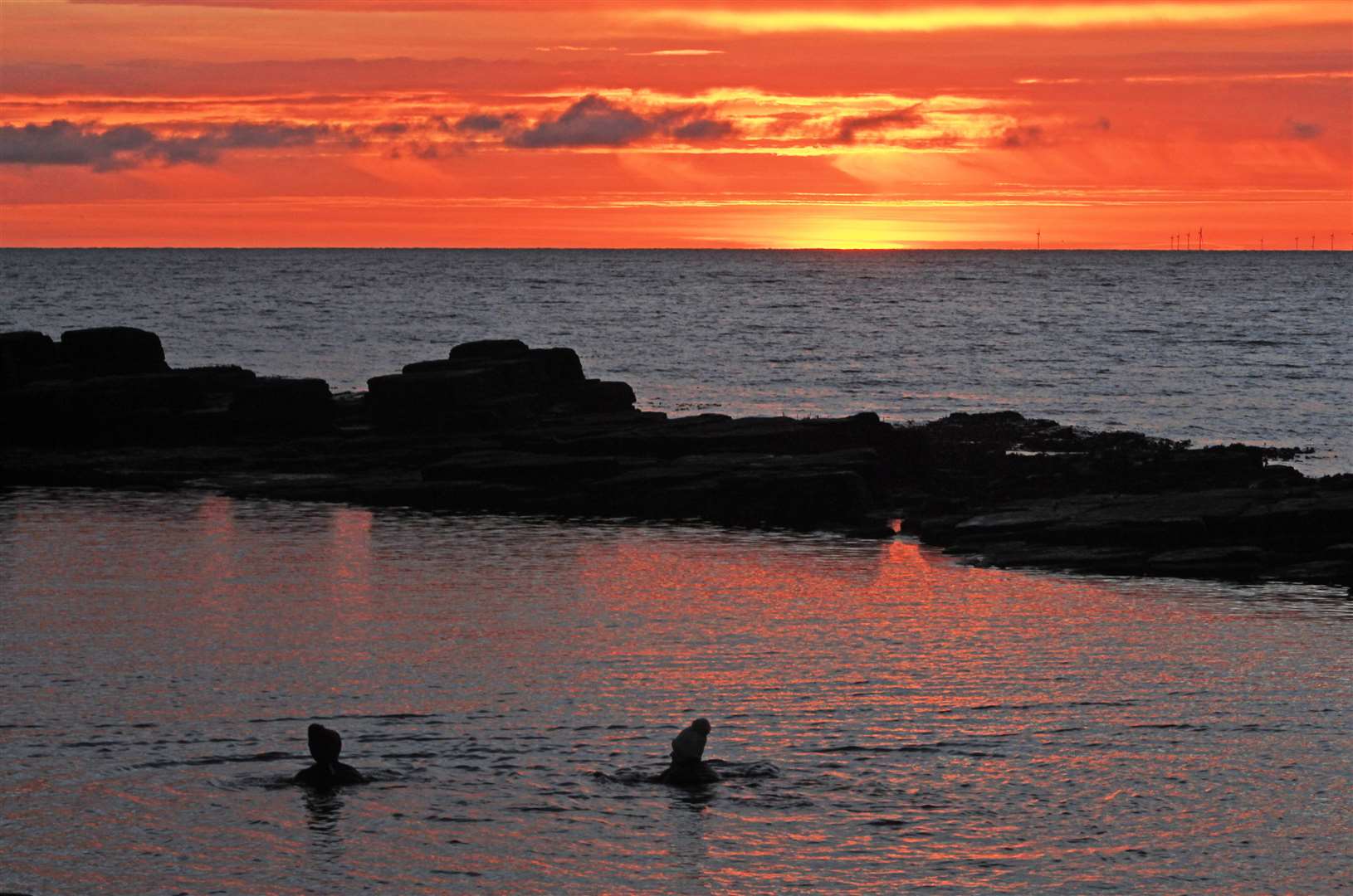 Two regular swimmers having an early-morning dip at the North Baths in January this year. Picture: Alan Hendry