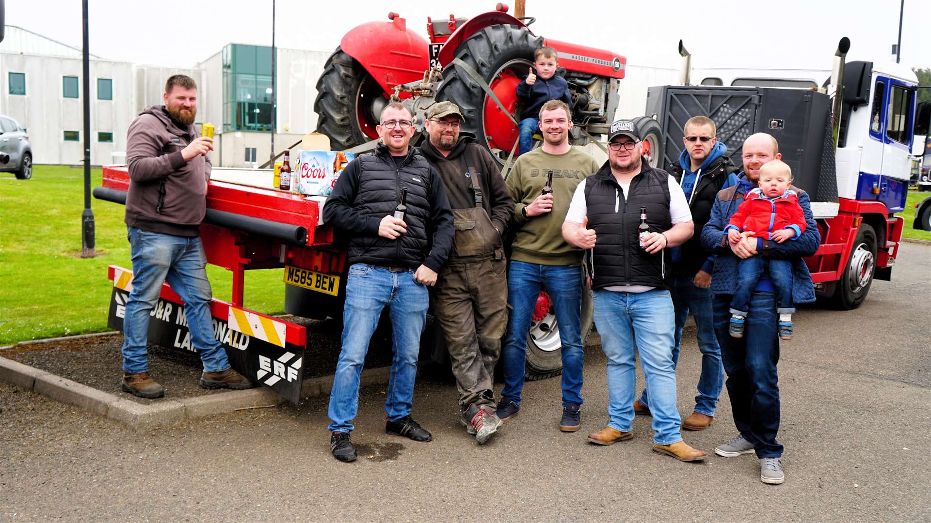 Some of the lorry drivers have a refreshment after they arrived at Thurso. Picture: DGS