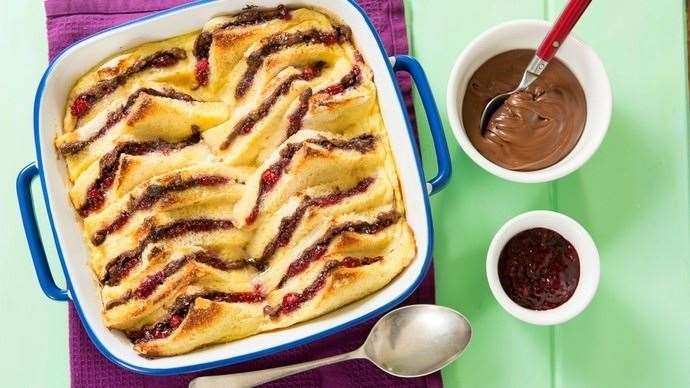 Chocolate bread and butter pudding.