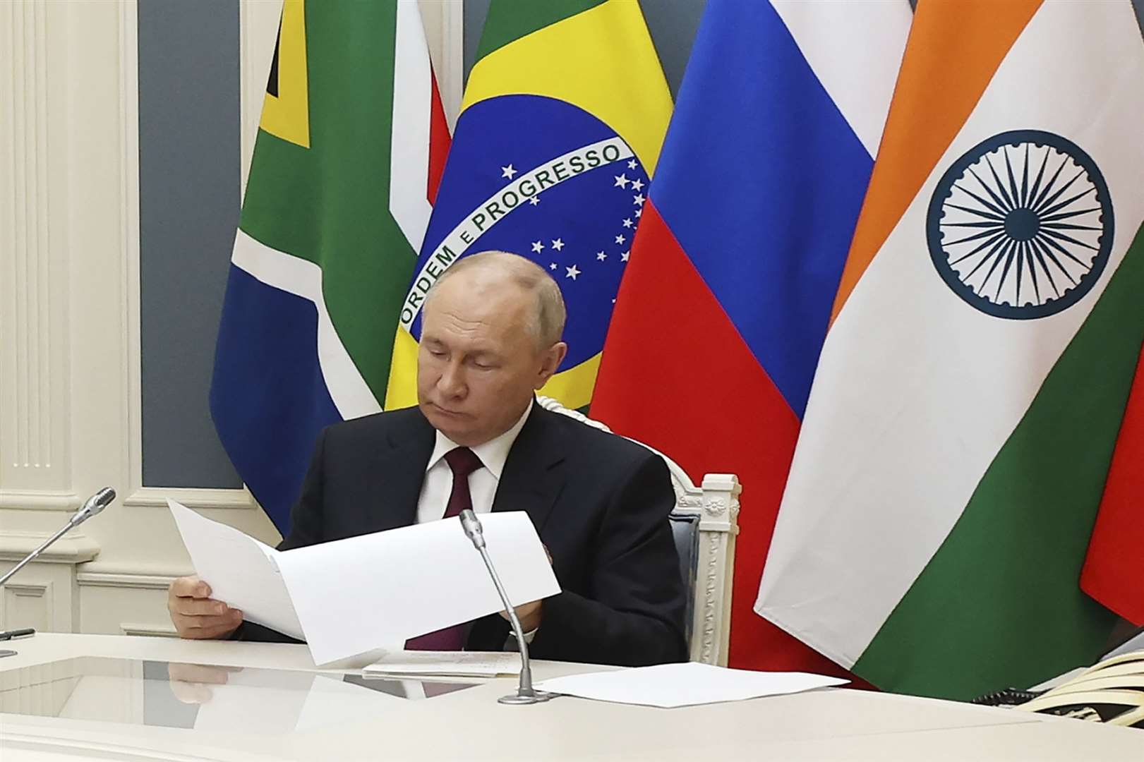 Russian president Vladimir Putin made no mention of the crash when he addressed the Brics summit via video-link on Thursday (Mikhail Klimentyev/Sputnik/Kremlin Pool/AP)