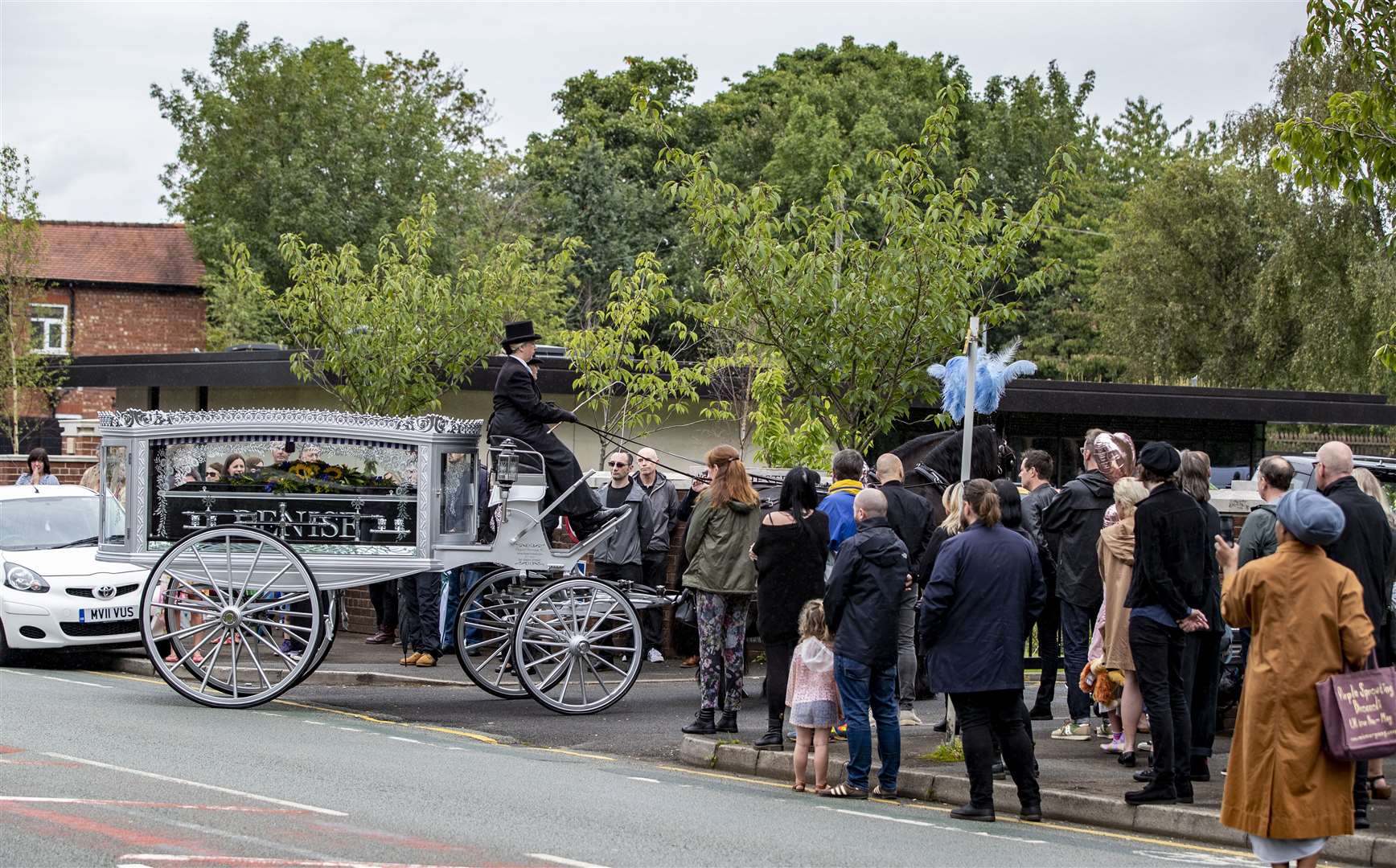 The coffin of singer Denise Johnson arrives at Manchester Crematorium (Peter Byrne/PA)