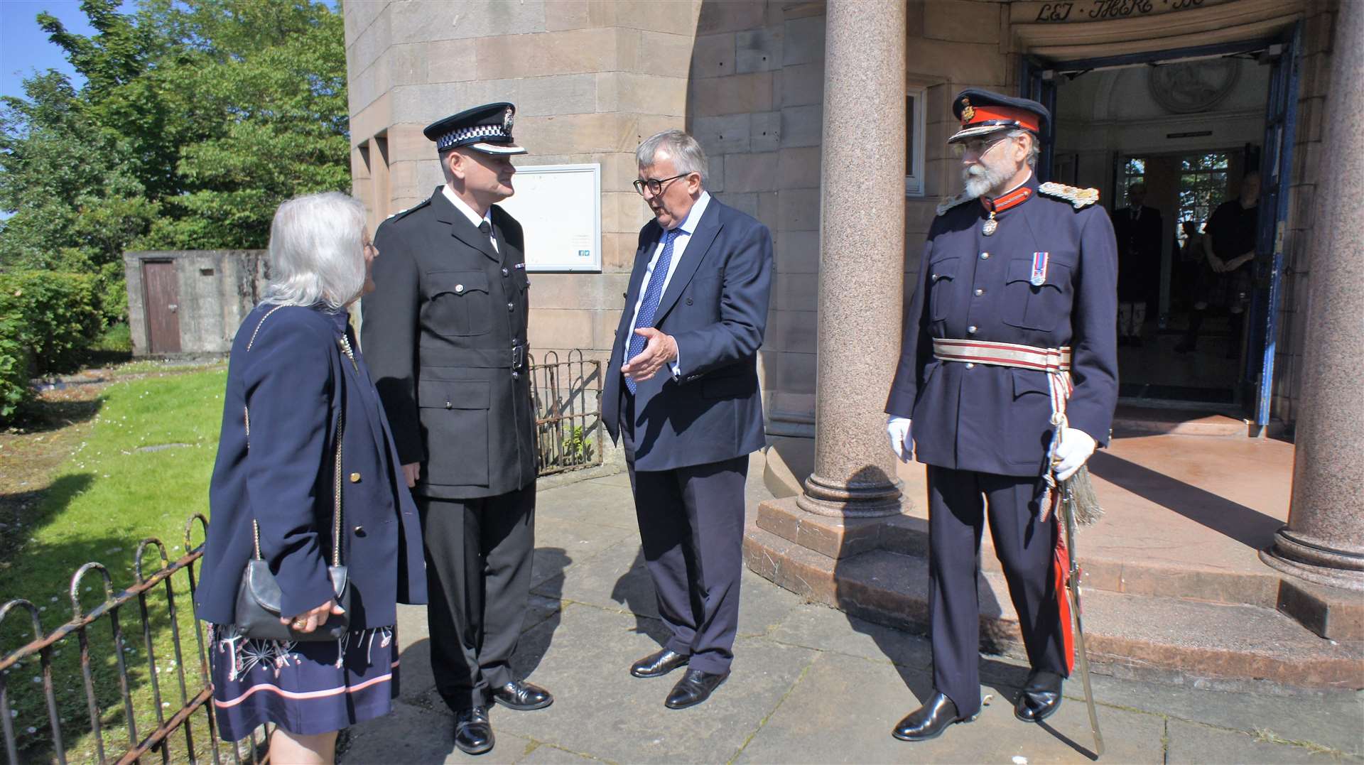 The welcoming committee consisted of Lord and Lady Thurso along with Inspector Alasdair Goskirk and local MP Jamie Stone. Picture: DGS