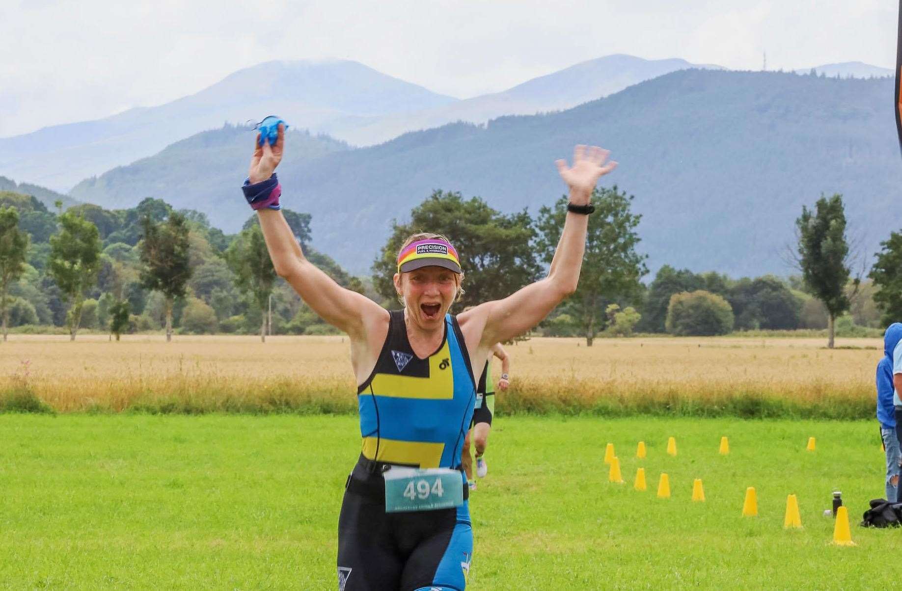 Debbie Larnach shows her delight at becoming the Scottish champion in her age group at the Scottish National Middle-Distance Championships.