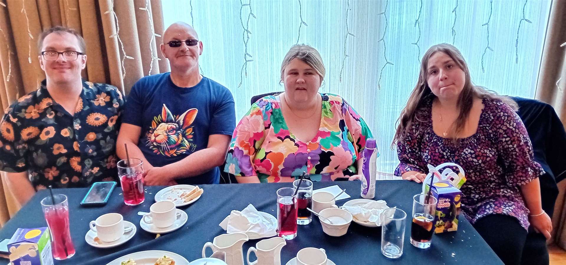 From left: Aaron Mahon, Shane Thompson, Kelsie O'Brien and Aimee Marks after enjoying their afternoon tea. Picture: Willie Mackay
