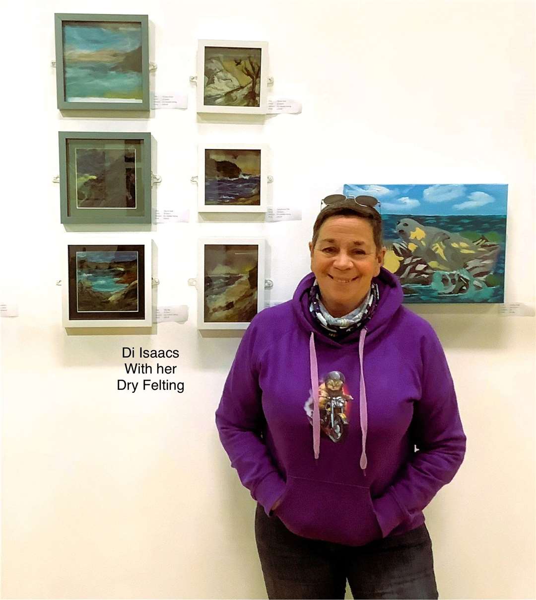 Di Isaacs with examples of her dry felting.
