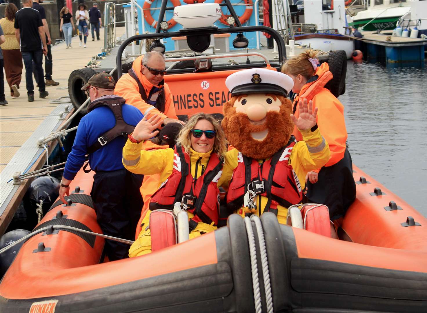 RNLI mascot Stormy Stan was one of many passengers who took short trips on the Caithness Seacoast RIB. Alan Hendry