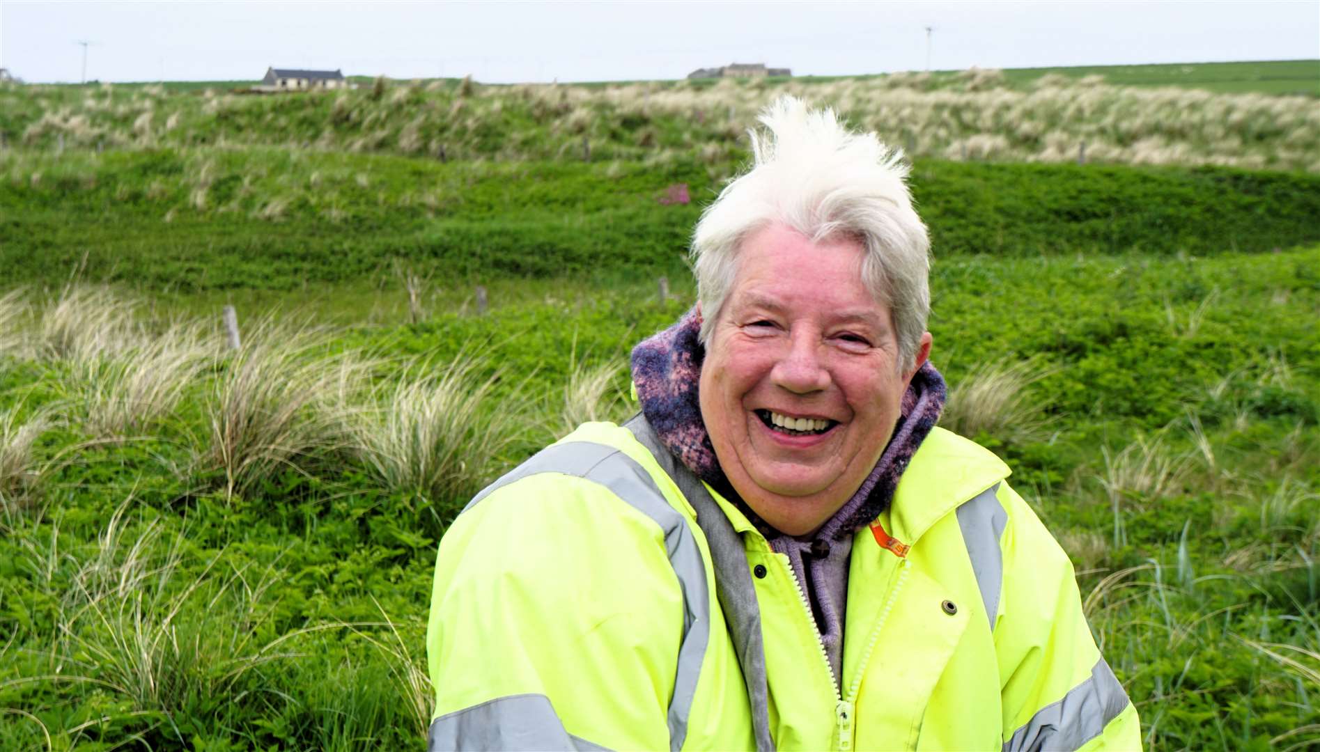 Dorcas Sinclair from Caithness Beach Cleans was happy to help the filmmakers. Picture: DGS
