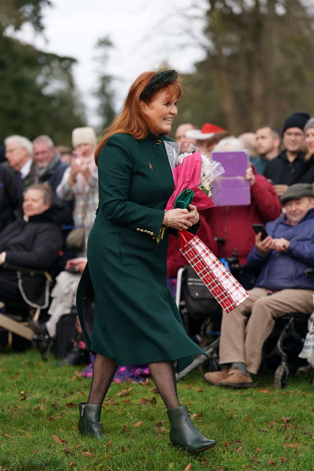 Sarah, Duchess of York greeted well-wishers who had gathered to see the family (Joe Giddens/PA)