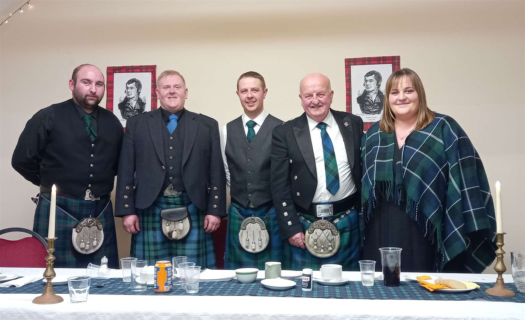 From left: Michael Gunn, Graham Mackay, Graeme Mackay, Willie Mackay and Suzanne Smith at the Burns supper in Forss.