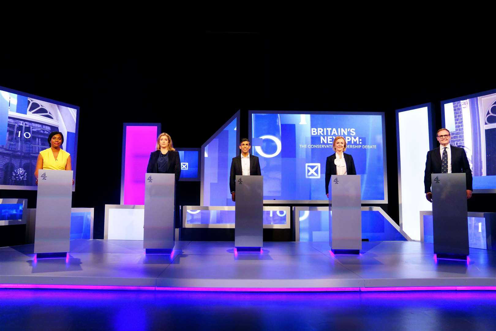 (Left-right) Kemi Badenoch, Penny Mordaunt, Rishi Sunak, Liz Truss and Tom Tugendhat before the Channel 4 debate (Victoria Jones/PA)