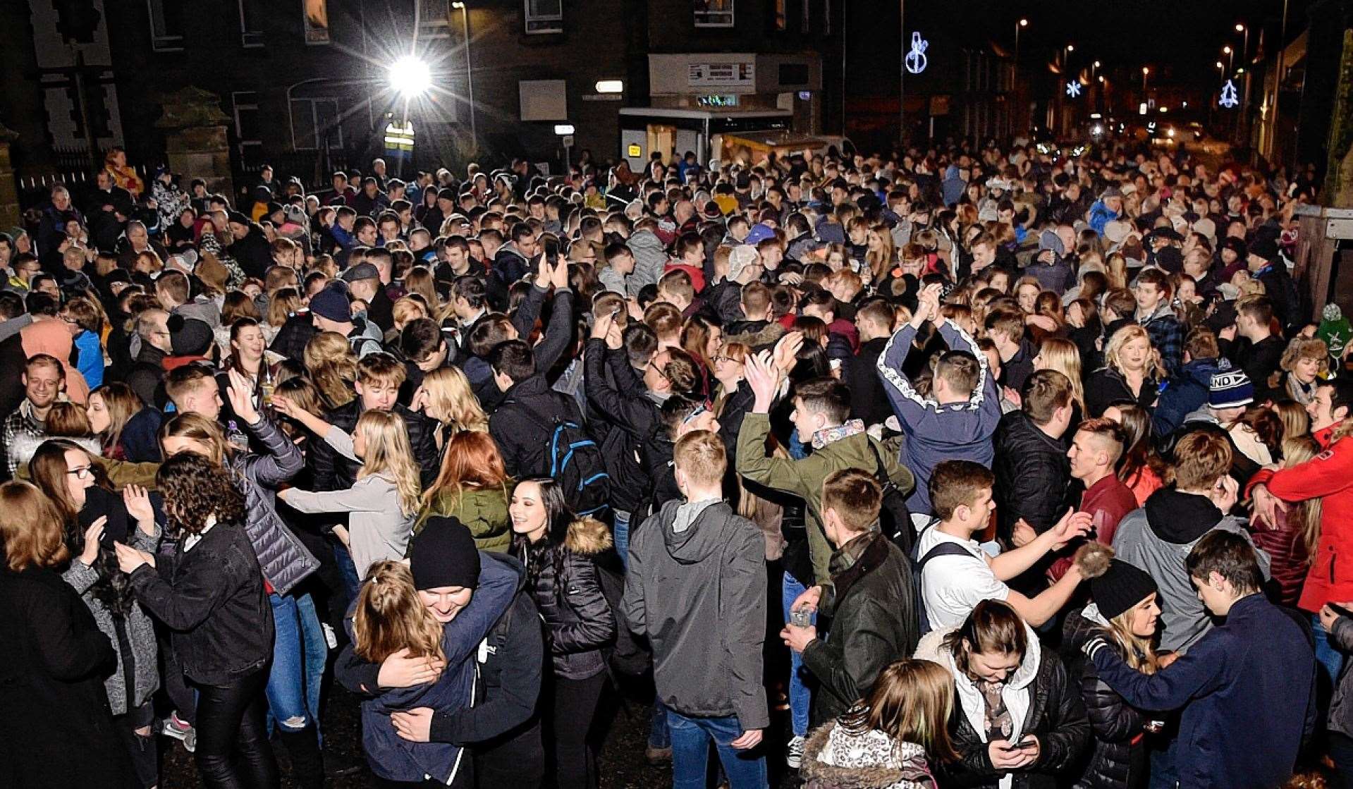 There were an estimated 1500 revellers at Thurso's street party on Hogmanay in 2017. Picture: Mel Roger
