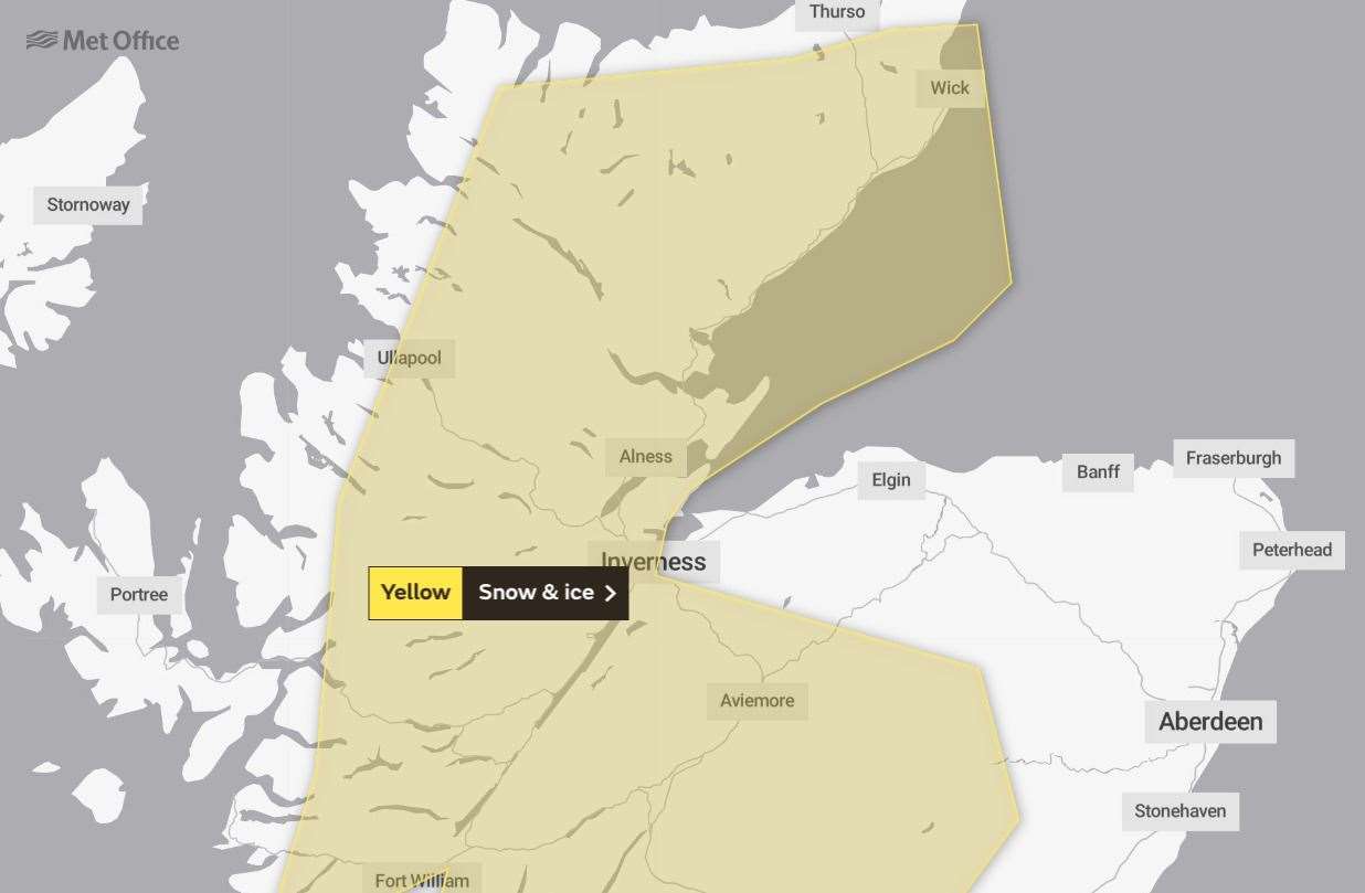 The weather warning issued by the Met Office lasts from Wednesday evening until Thursday morning.