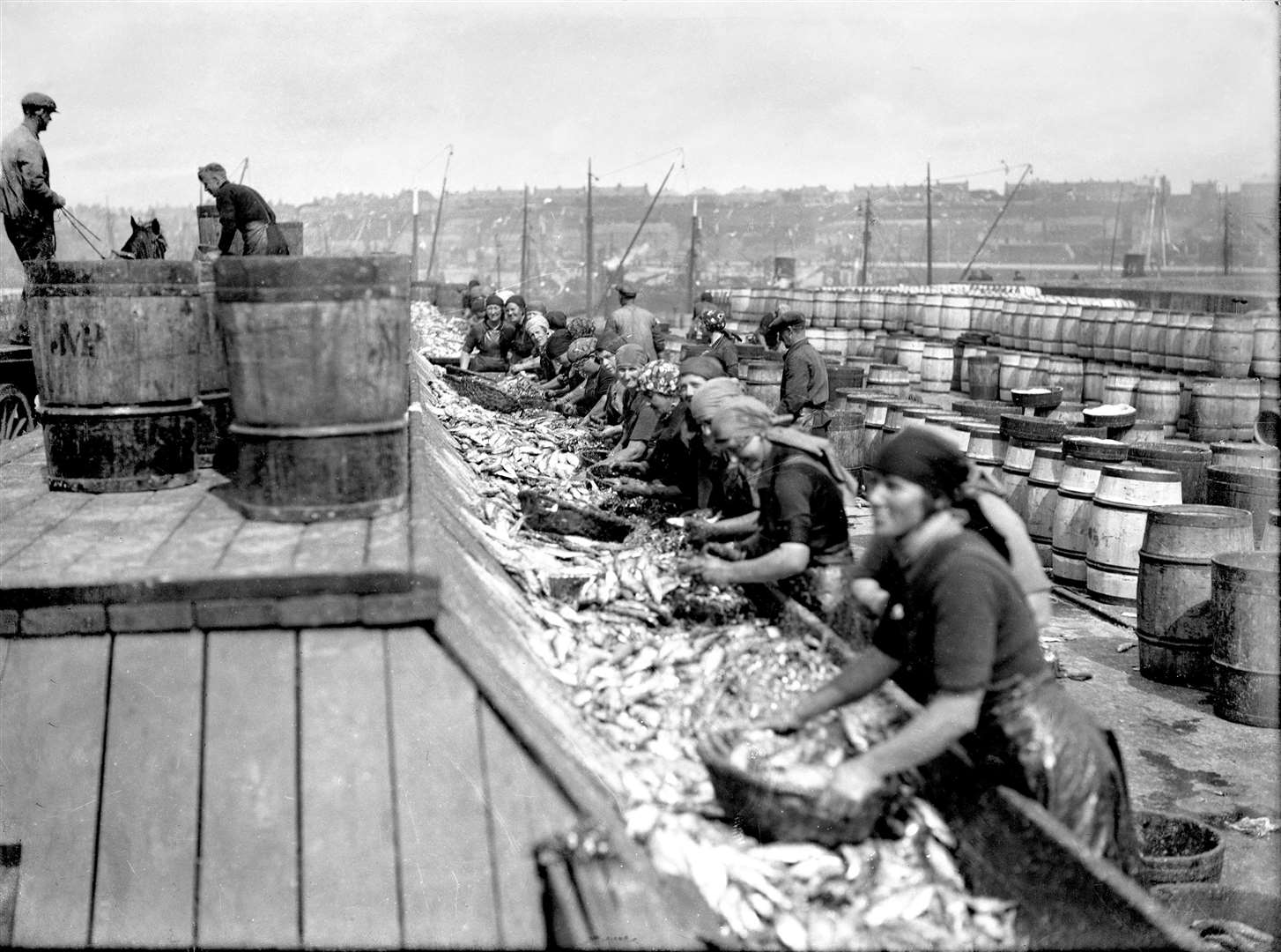 Herring gutters hard at work at Wick harbour. Johnston Photographic Collection, courtesy of the Wick Society