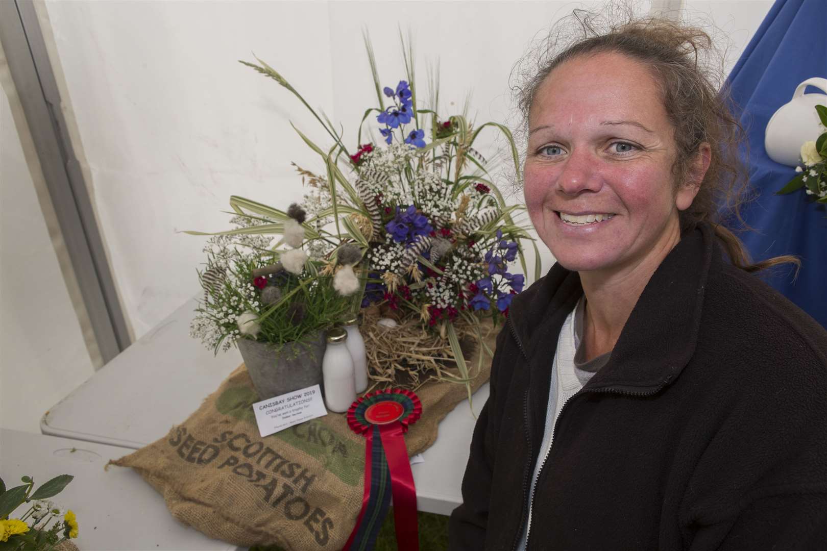 Julie Richmond, Dunnet, had the best exhibit in the flower show with her floral art exhibit. Picture: Robert MacDonald / Northern Studios
