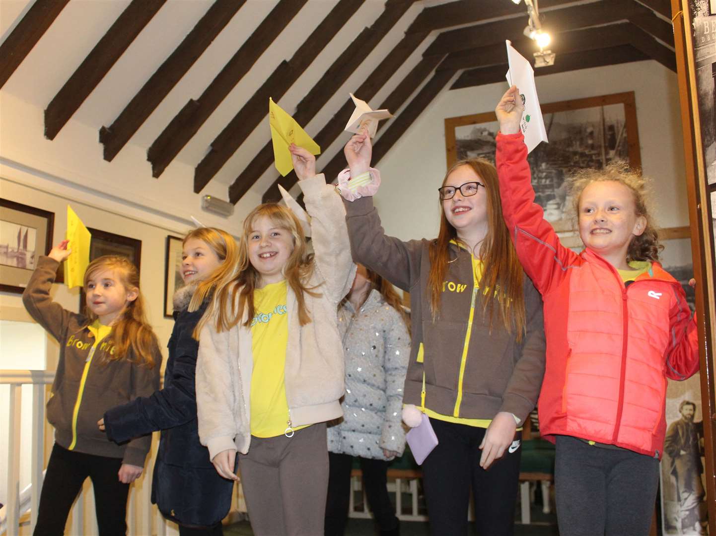 Members of 2nd Wick Brownies at Wick Heritage Museum with Kaar-inspired aircraft. Picture: Alan Hendry