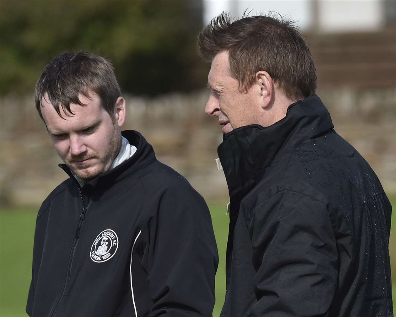 Wick Academy assistant manager Michael Gray (right) with goalkeeping coach James More at a pre-season training session. Picture: Mel Roger