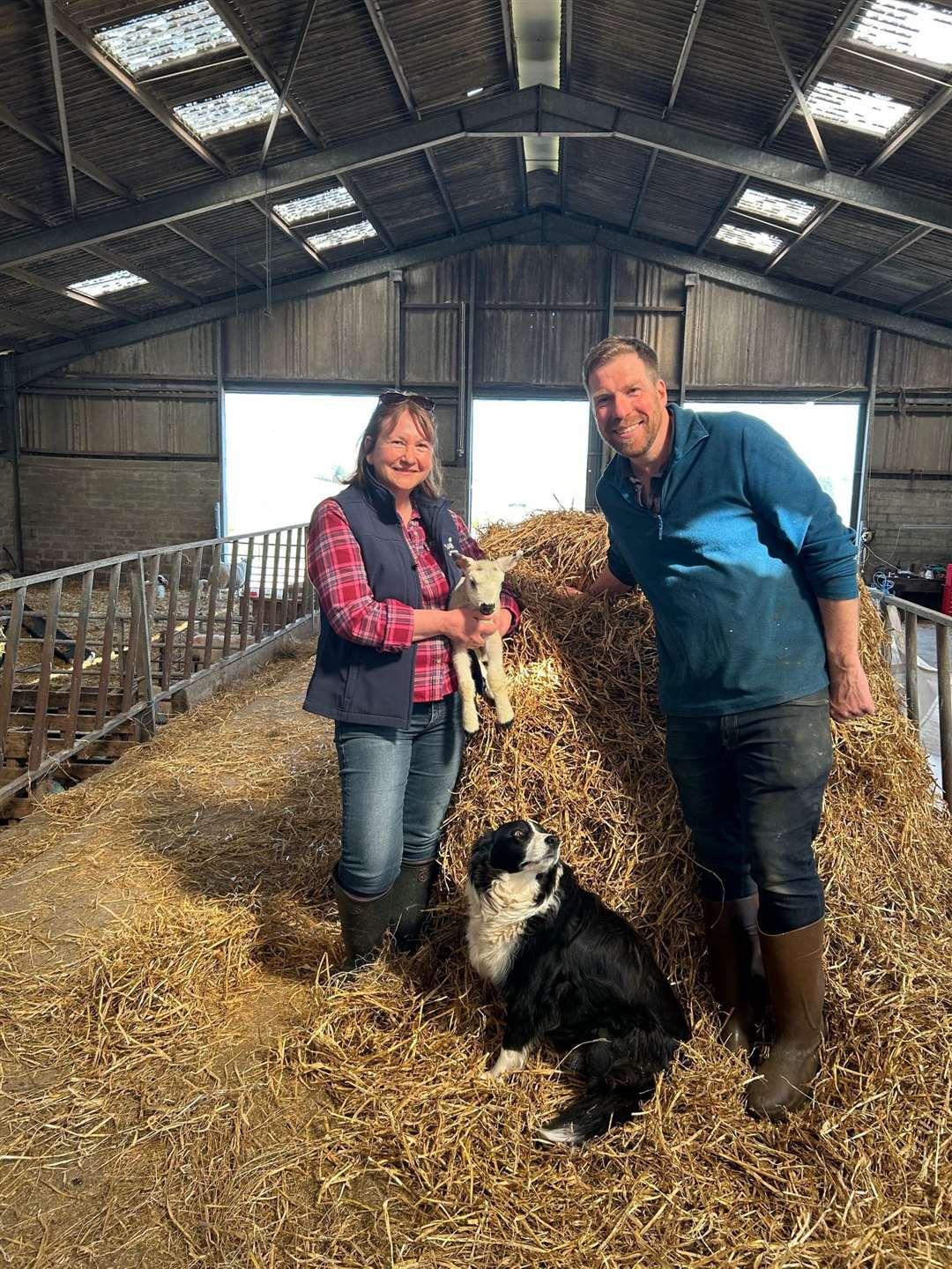RSABI case officer Susan Stewart with Jim and Floss during the lambing action on the farm in Perthshire.