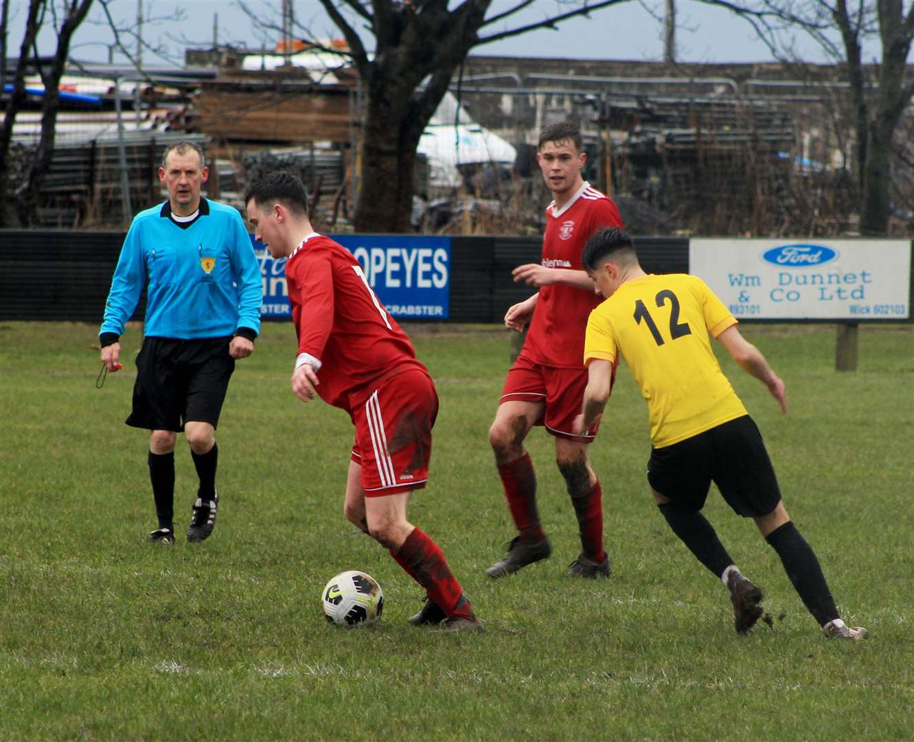 Jack McKechnie shields the ball during Thurso's win against Nairn County 'A' at the Dammies.