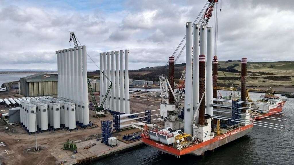 Components for the Moray East offshore wind farm await shipping at the Port of Nigg, owned and operated by Global Energy Group. Jamie Stone says the north has shown world-leading renewable energy innovation.
