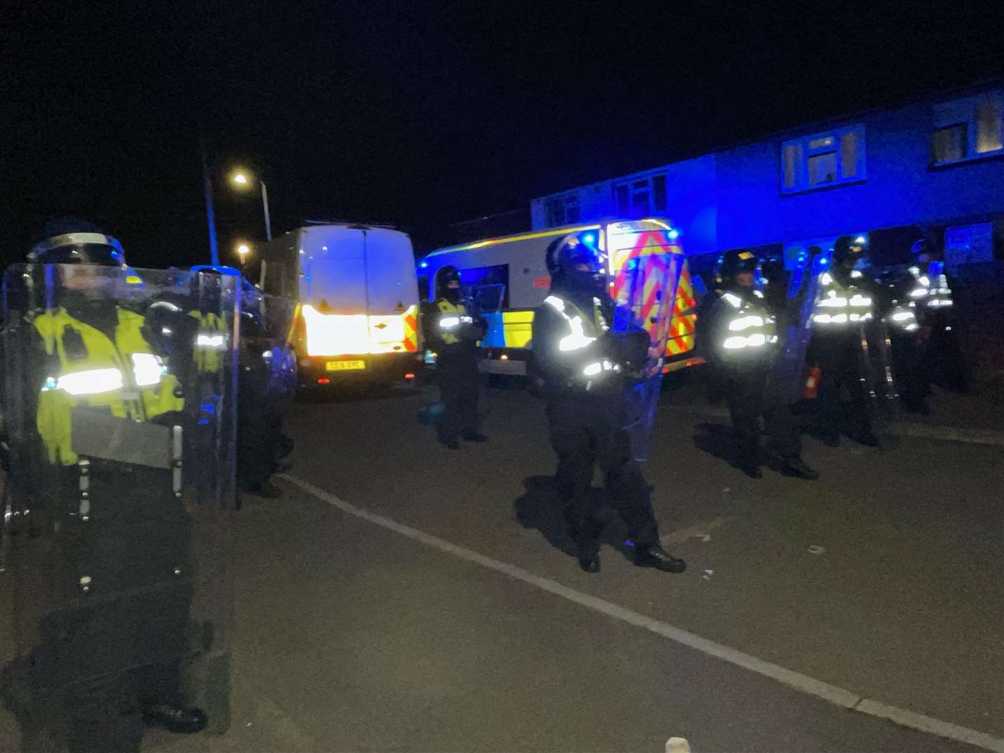 Rioters gradually moved down Highmead Road in Ely, Cardiff, followed by police trying to disperse them (Bronwen Weatherby/PA)