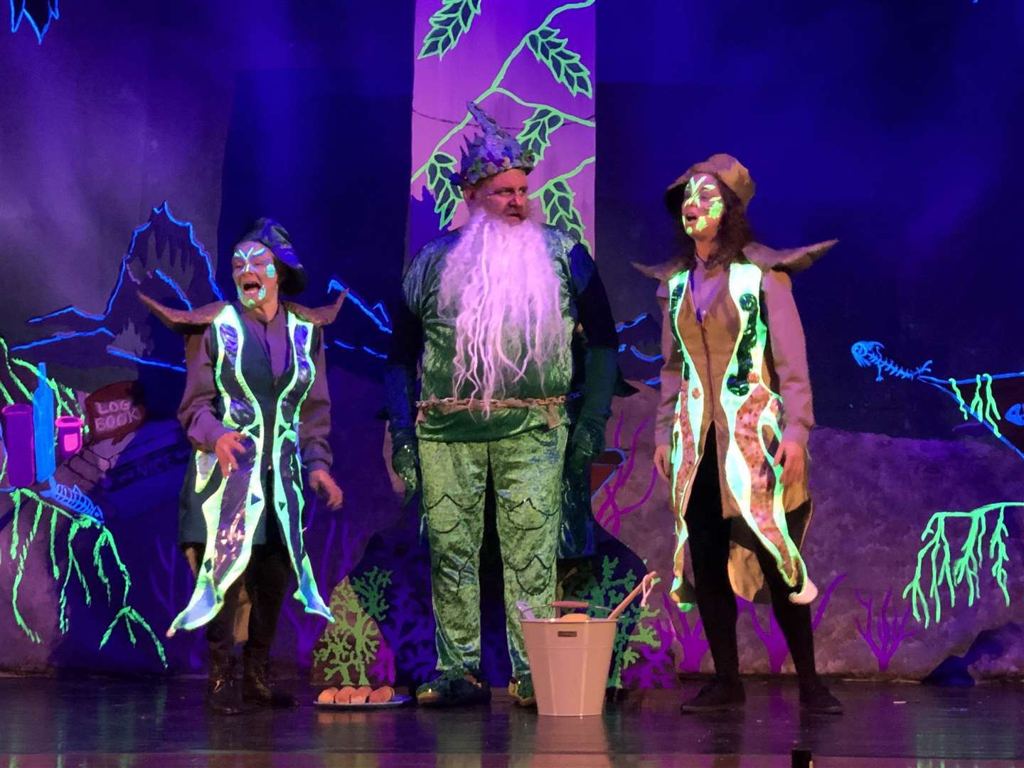 Triton with Corky and Crusty in a scene from Thurso Players' Little Mermaid panto. Picture: John Firth