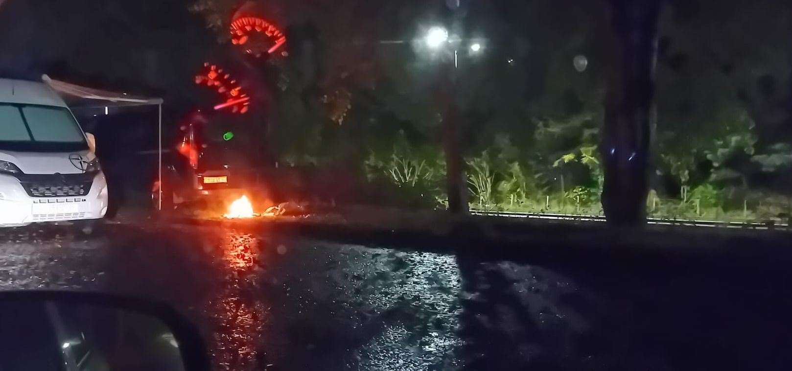 A campfire started by a caravan and a car at Ord Hill in North Kessock, on October 12. Picture: Graham Angus Campbell.