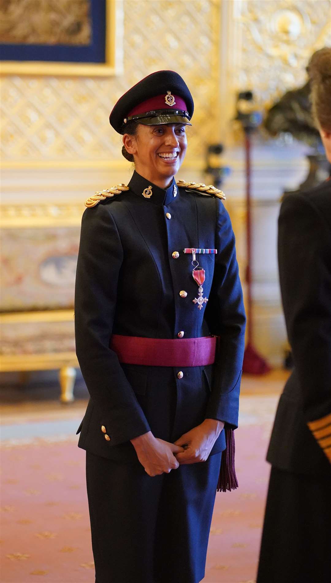 Captain Harpreet Chandi, Royal Army Medical Corps, is made a Member of the Order of the British Empire by the Princess Royal at Windsor Castle (Jonathan Brady/PA)