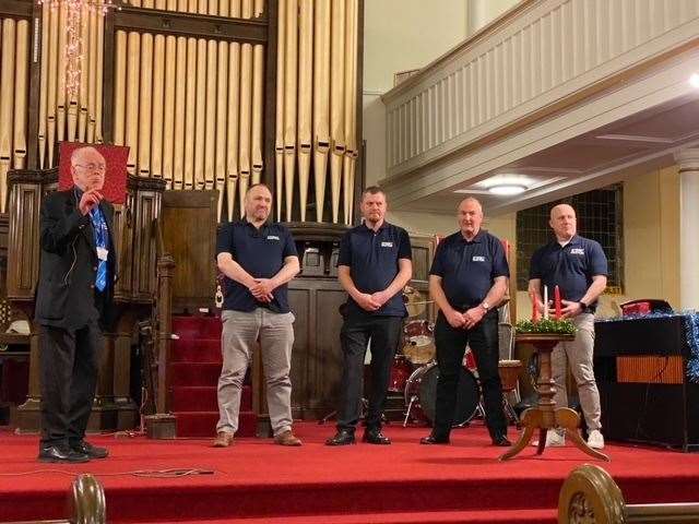 The four new street pastors were commissioned by Sandy Gunn (left) at a service last week. The volunteers are left to right: Colin Cleary; Andrew Carlisle; Henry Gunn and James Smith.