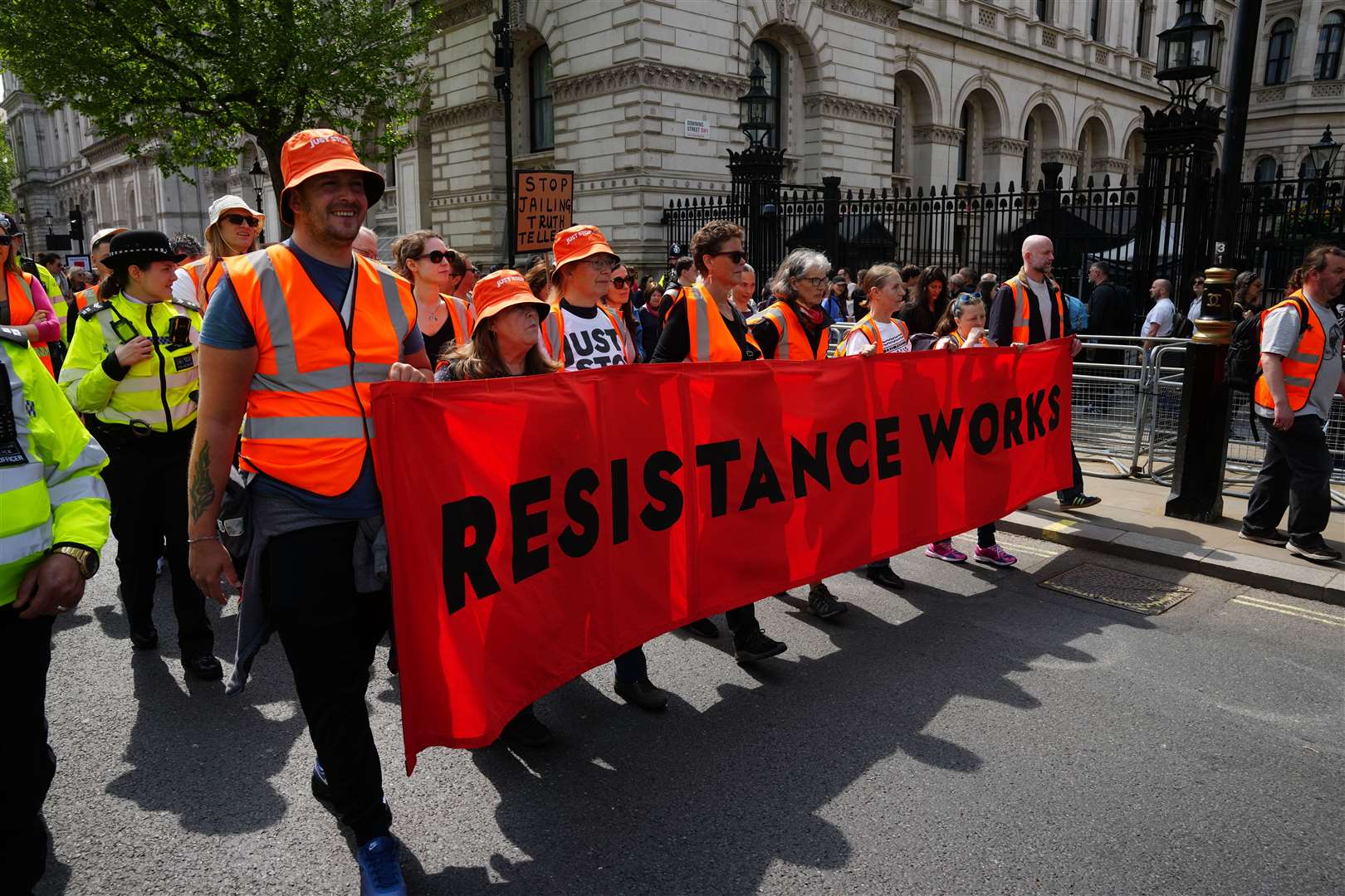 A Just Stop Oil protest outside Downing Street (Jeff Moore/PA)