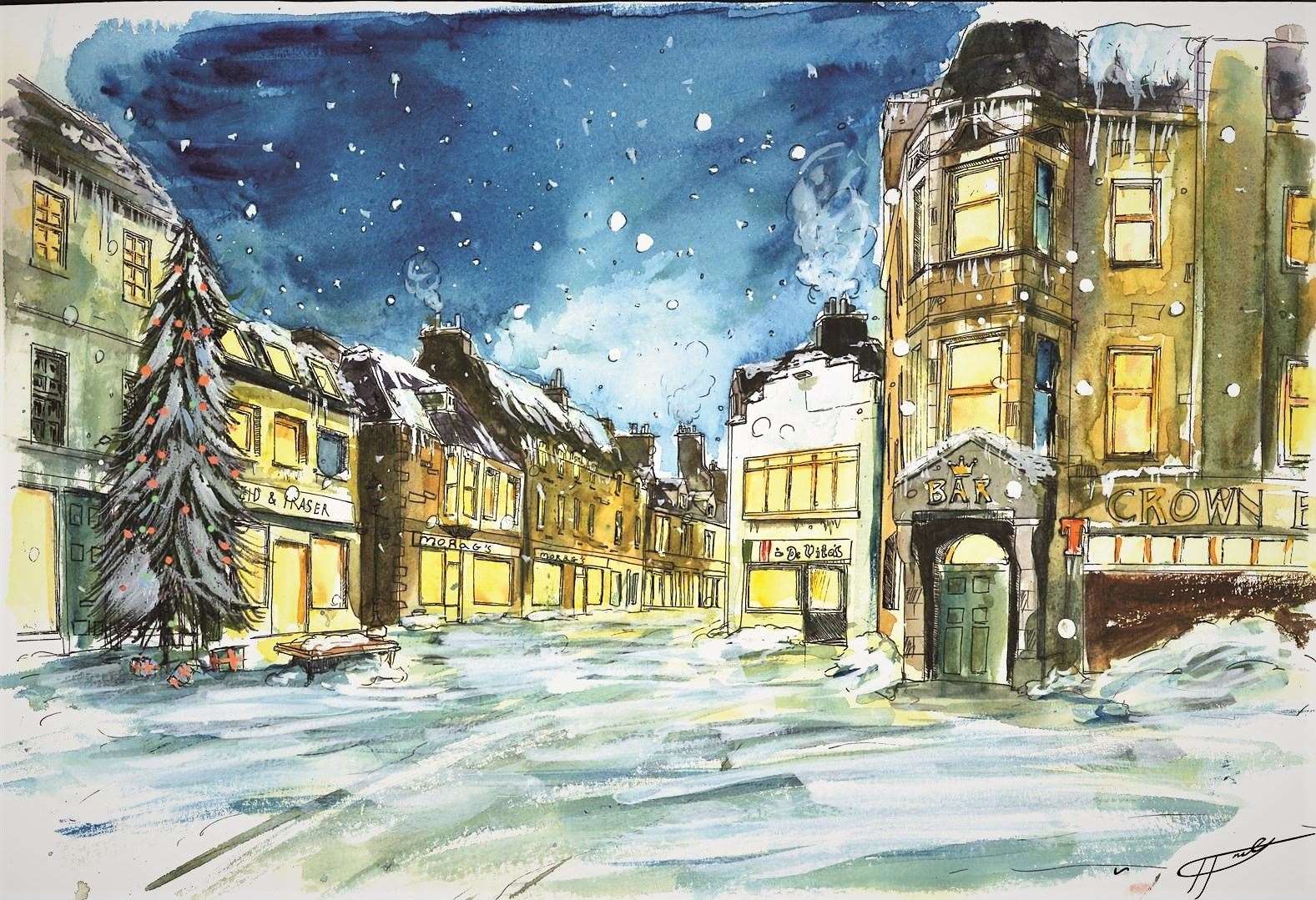 The Wick Christmas postcard was designed by JJ McGuckin from Sustrans, the organisation that is creating plans for the redesign of Wick town centre.