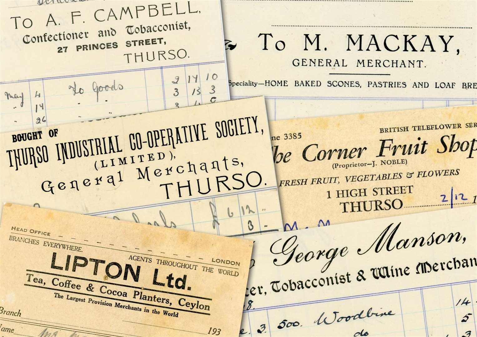 A collection of receipts from a chapter on 'shopping of yesteryear'.