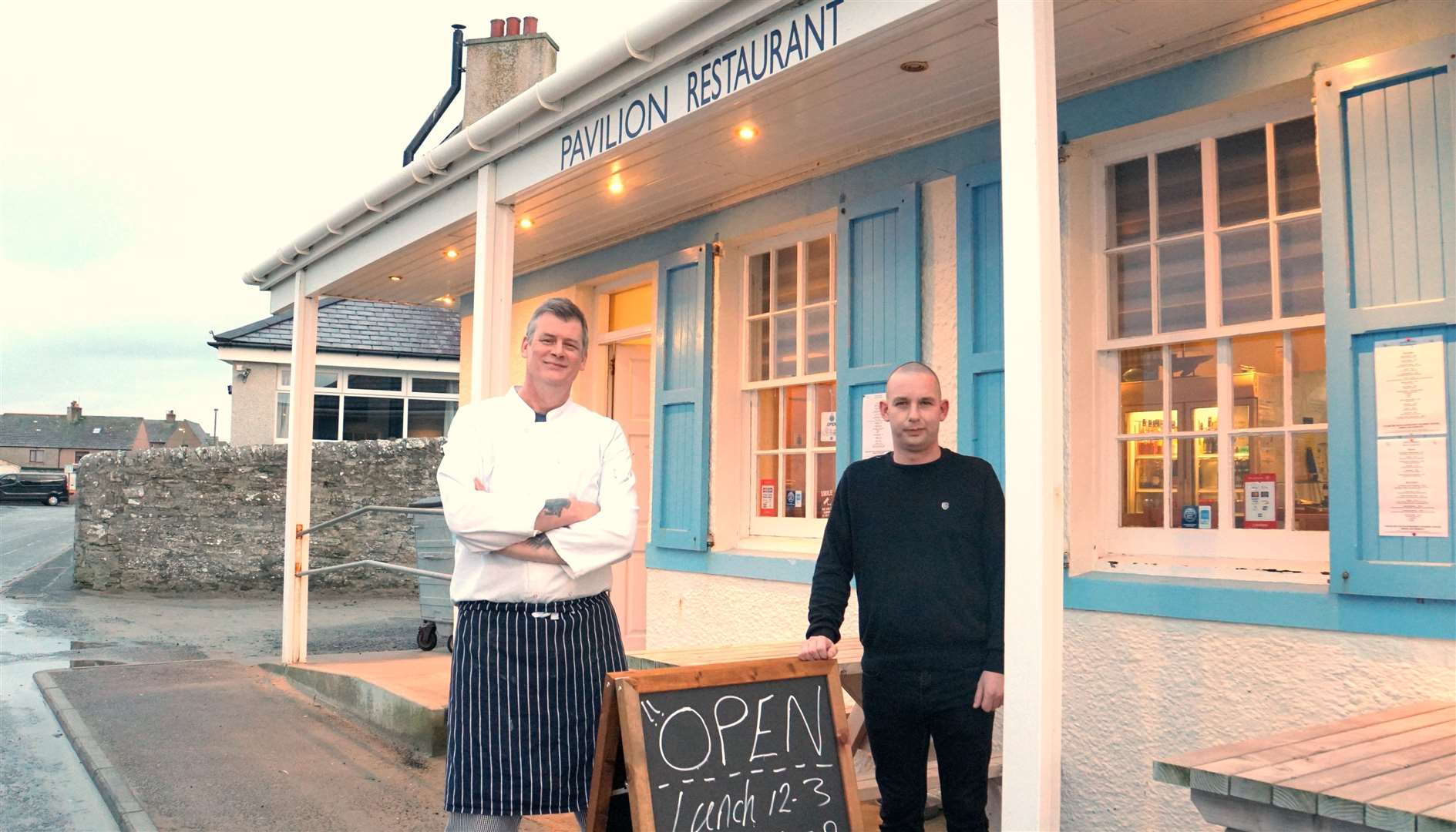 Stevie Dickson, left, with manager Eddie McGrory. Mr Dickson has recently taken over the Pavilion Restaurant and fears the sand could seriously damage his business.