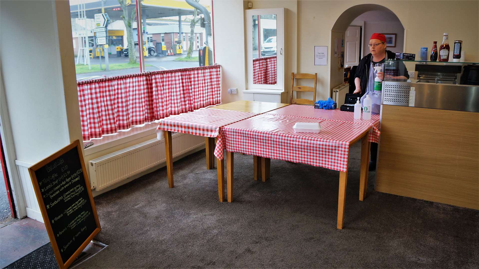 Only one customer at a time is allowed into the café and only for takeaway food.