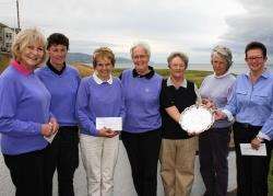 Three members of the Wick team, (from left) Carol Place, Deirdre MacAngus and Marion Mackay, join the Brora winners of the Ord Salver at Brora Golf Club on Saturday. They are (from fourth left): Marlene Bokas, Lesley Beaney, Caroline Sutherland-Pilch and