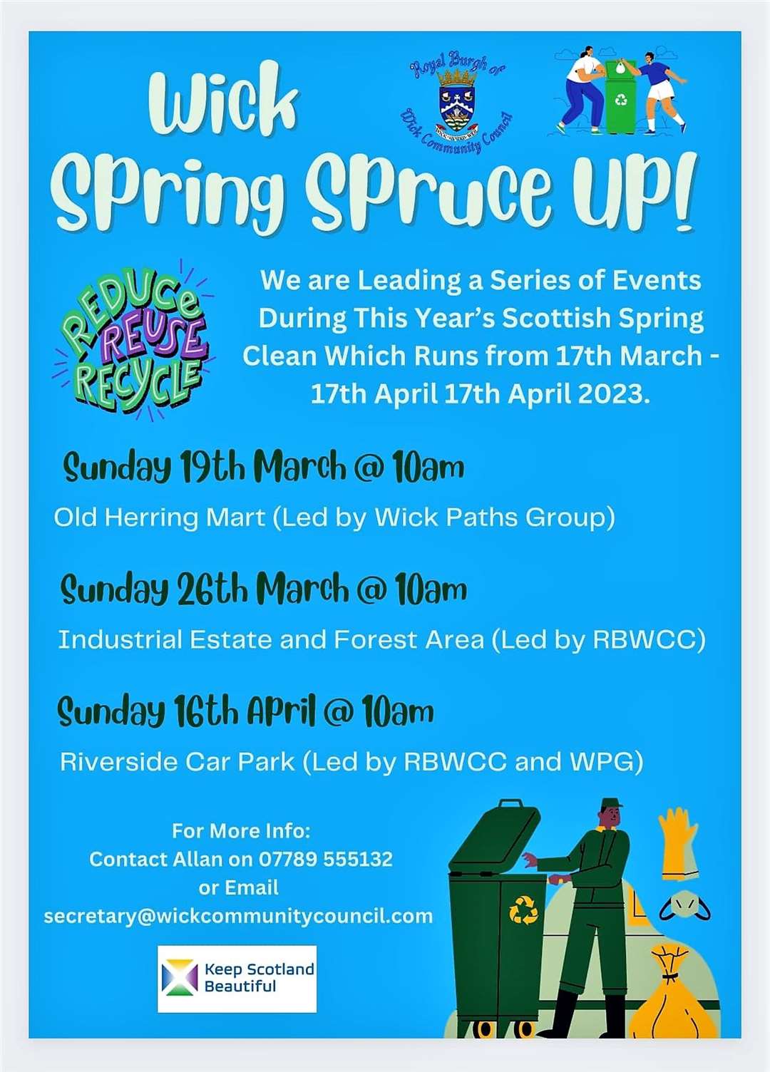 Poster for spring clean events planned for Wick.