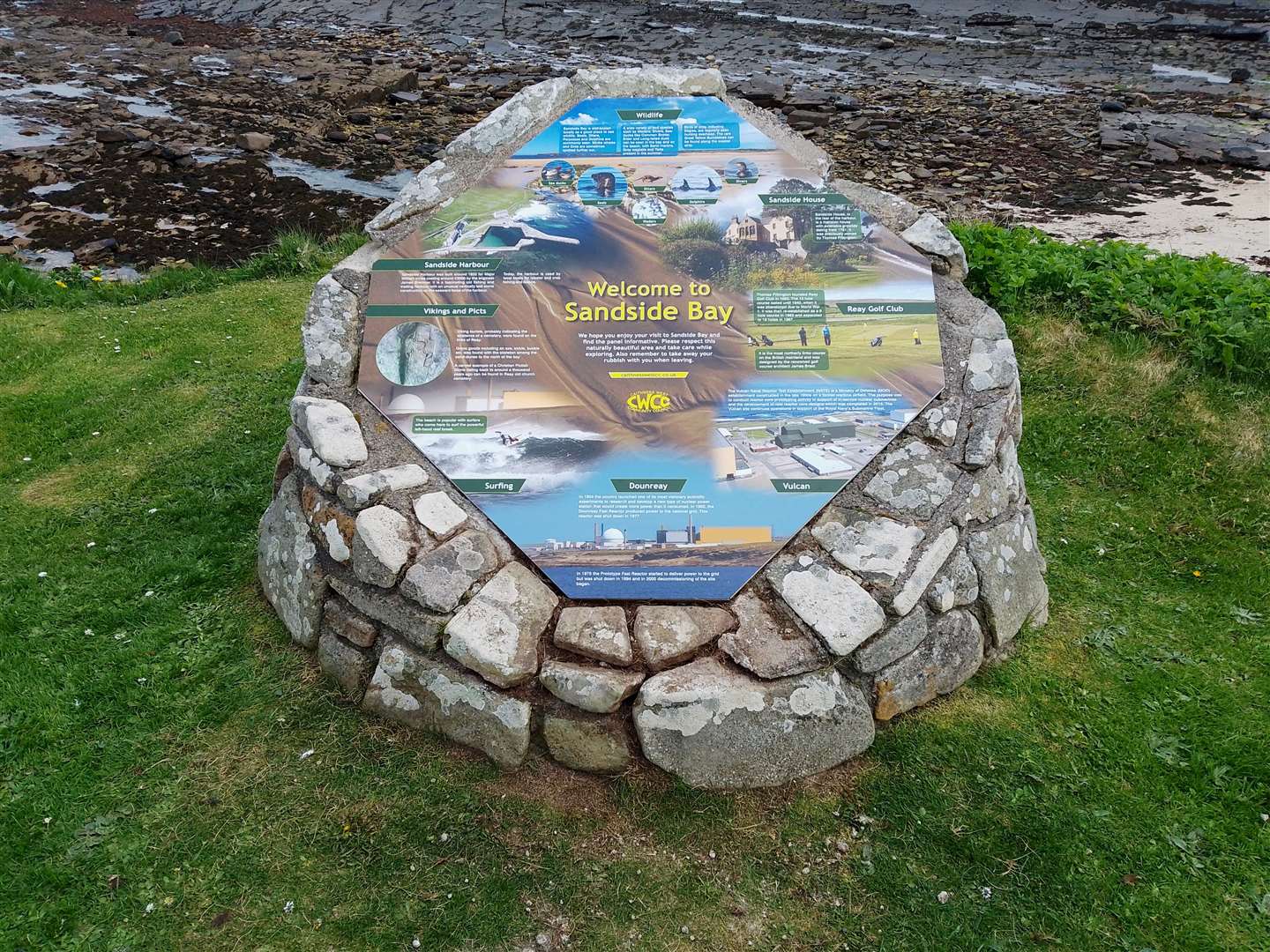 The new information board at Sandside harbour car park, provided by Caithness West Community Council and designed by Duncan McLachlan.