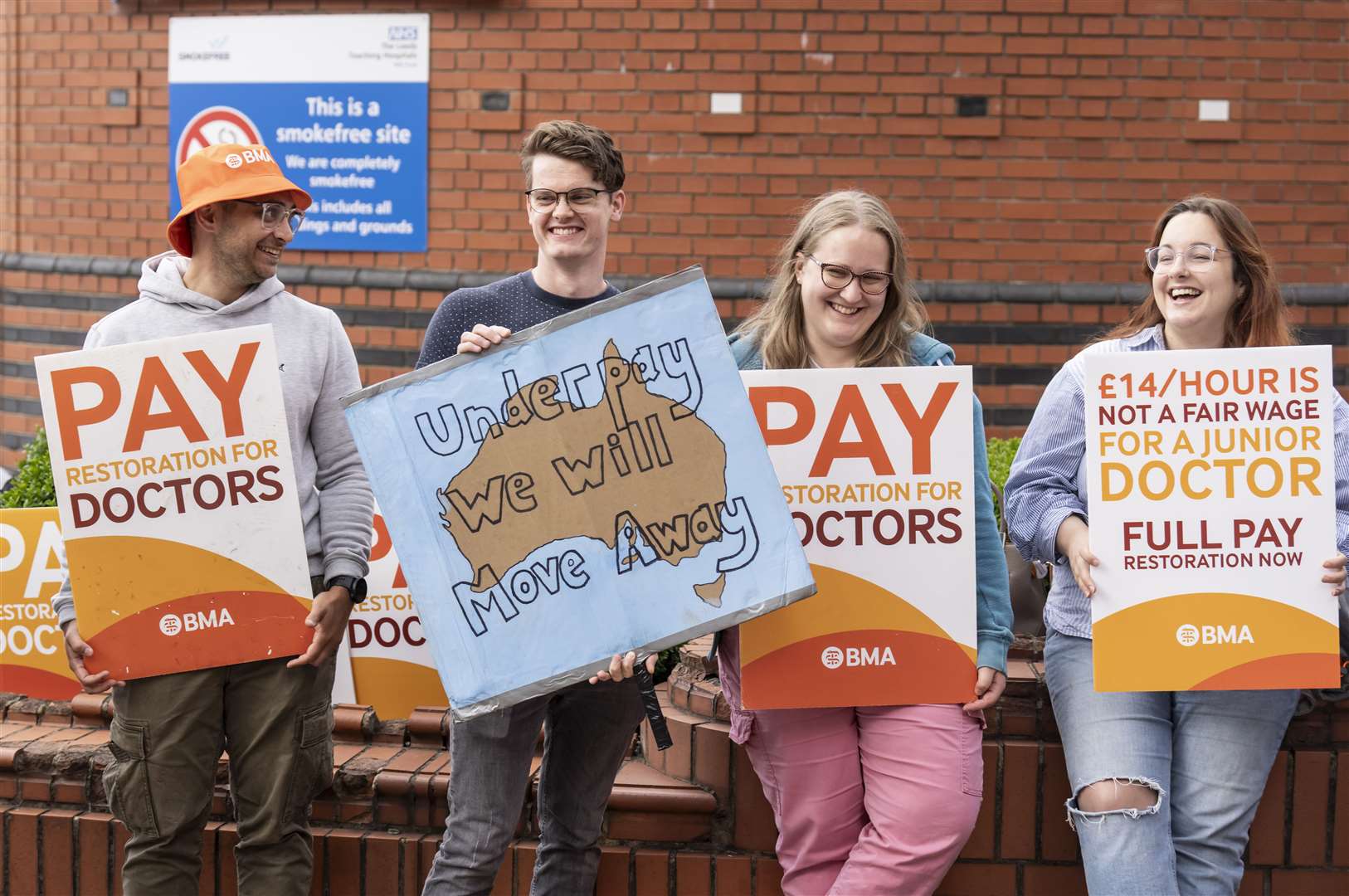 Junior doctor and members of the British Medical Association on the picket line on Thursday (Danny Lawson/PA)