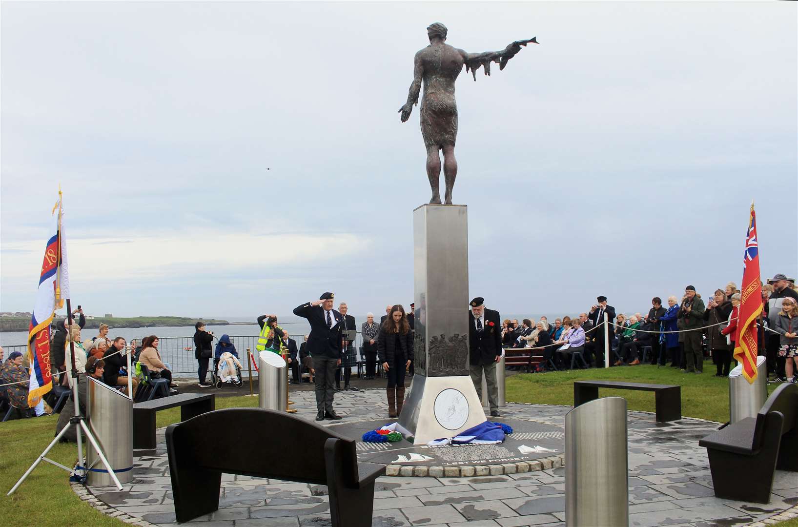 The Seafarers Memorial unveiling ceremony at the Braehead in Wick. Picture: Alan Hendry