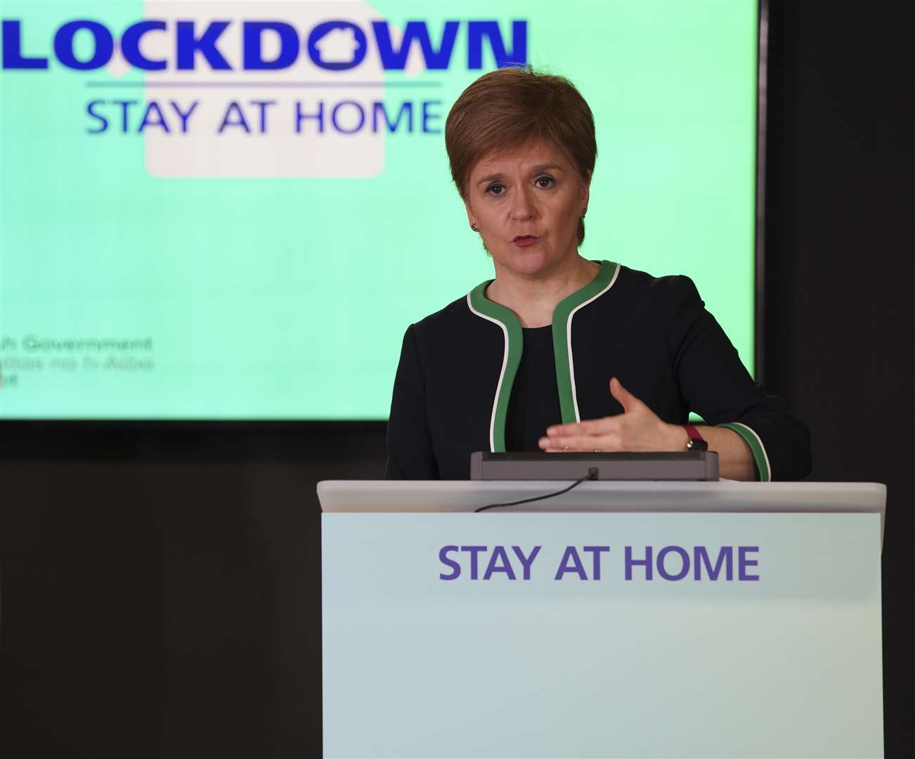 Nicola Sturgeon at her briefing on Monday. She said in parliament today that the lockdown restrictions are beginning to have an impact but 'it is important to be cautious'.