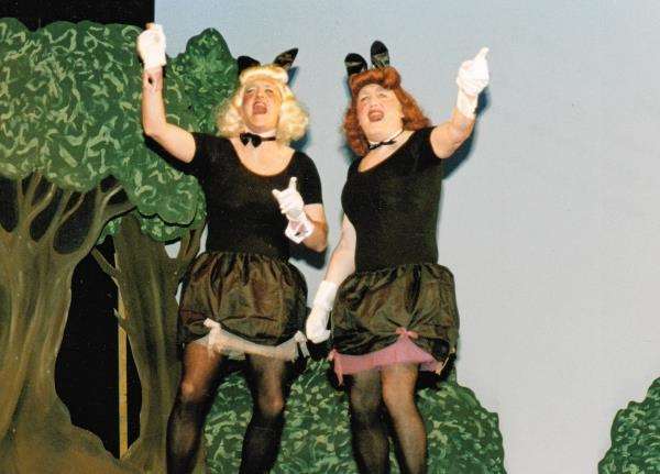 Ugly Sisters Andrew Craigie (right) and Kevin Farmer in full voice during Wick Players’ version of Cinderella.