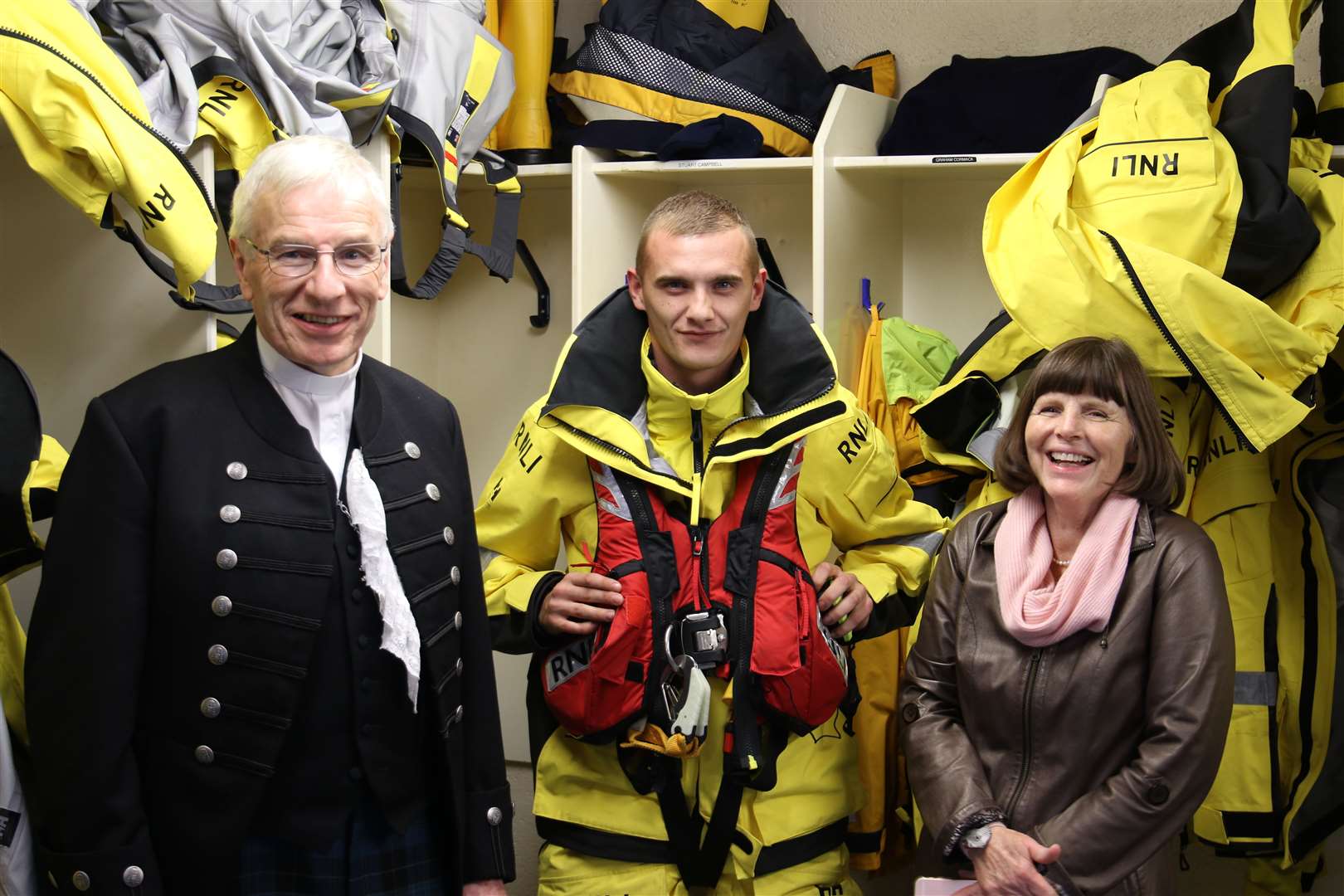 The Moderator and his wife Ruth with new RNLI recruit Martin Gibson (24), one of the latest trainees at Wick. Picture courtesy of RNLI