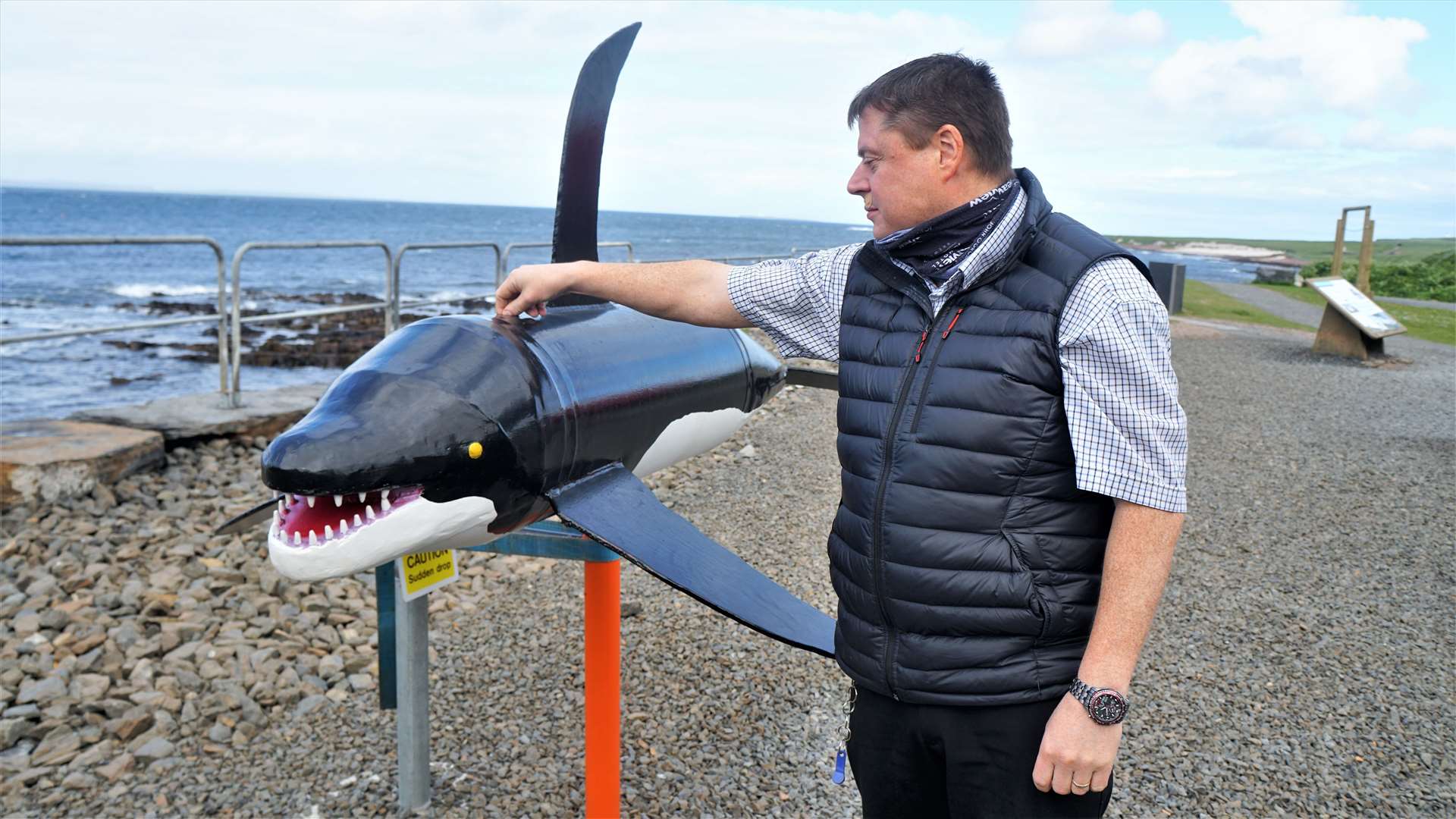Andrew Mowat runs the Seaview Hotel and is a trustee of the John O'Groats Trail. He showed how an orca sculpture, constructed by Robbie Anderson, will be incorporated into a new pathway. The so-called 'Wishing Whale' will incorporate a water feature and allow people to drop coins into it and make wishes.