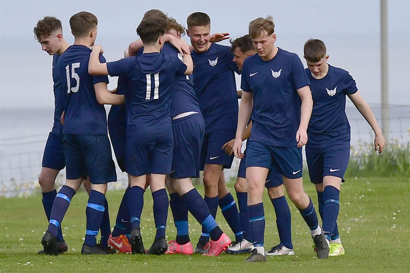 High Ormlie Hotspur players celebrate James Mackintosh's goal in their 1-0 victory over Helmsdale United in the first round of the Highland Amateur Cup on Saturday. Picture: Mel Roger