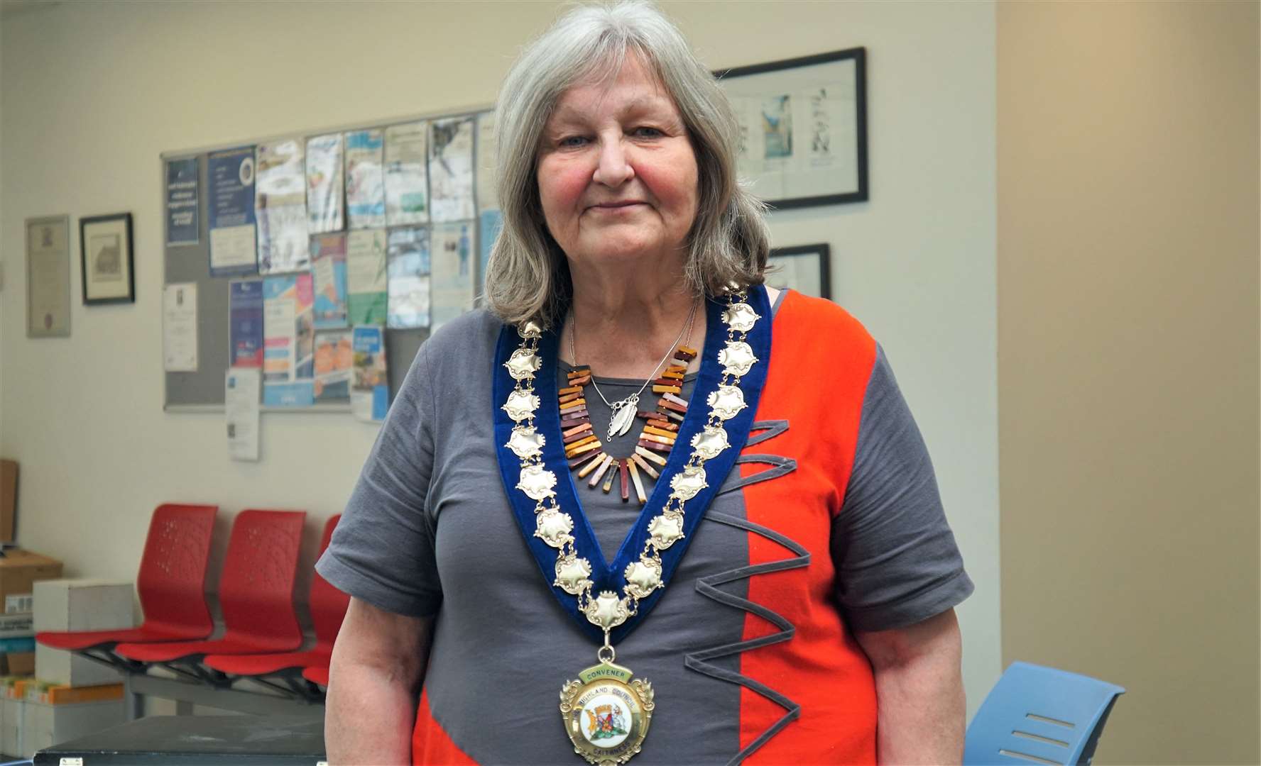 Wick and east Caithness councillor Jan Mcewan MBE at Caithness House this week with her chain of office as Wick's newly elected provost. Picture: DGS