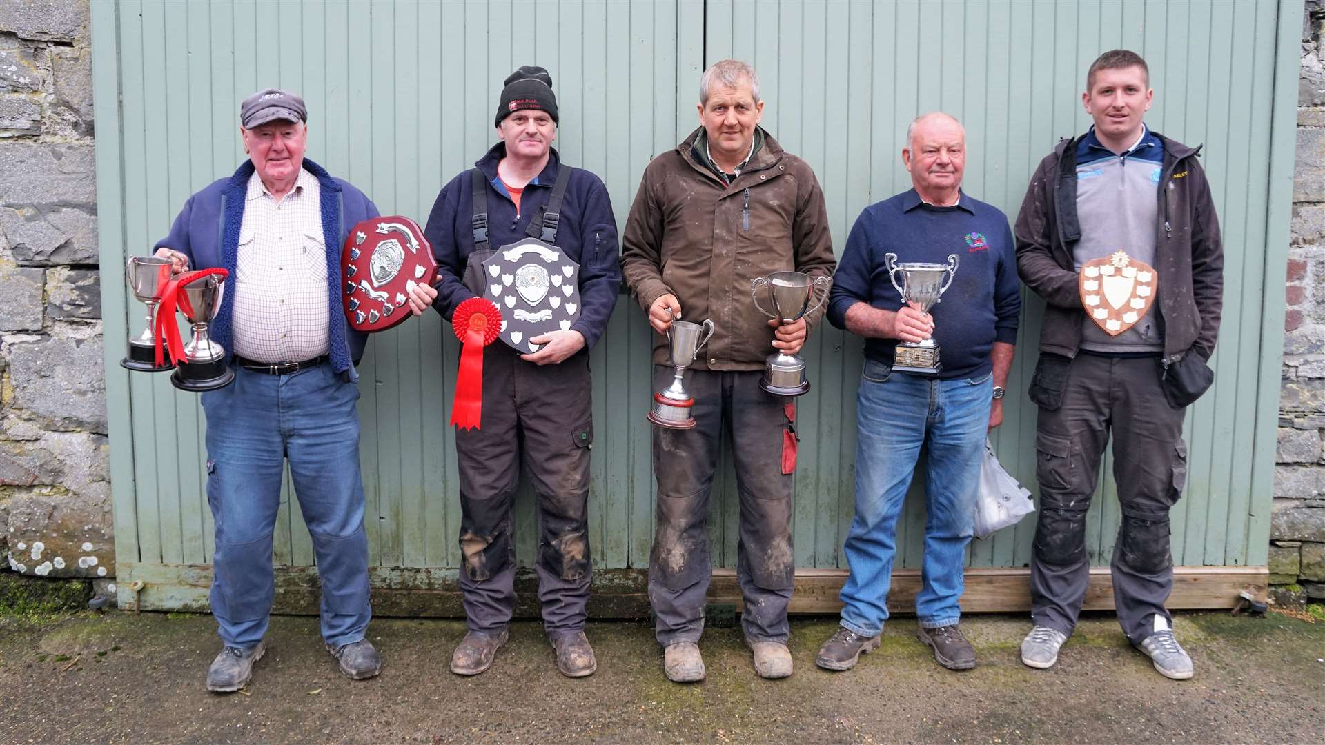 The ploughing match winners, from left, Gerald Macleod, Alan Campbell, Michael Mackay (overall winner), John Matheson and Stevie Blackwood. Picture: DGS