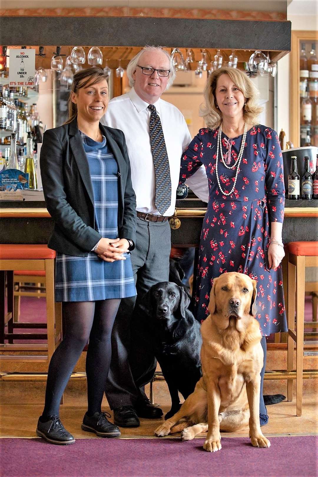The Lamont family at Mackays Hotel – Jennifer, Murray and Ellie, together with dogs Bria and Max.