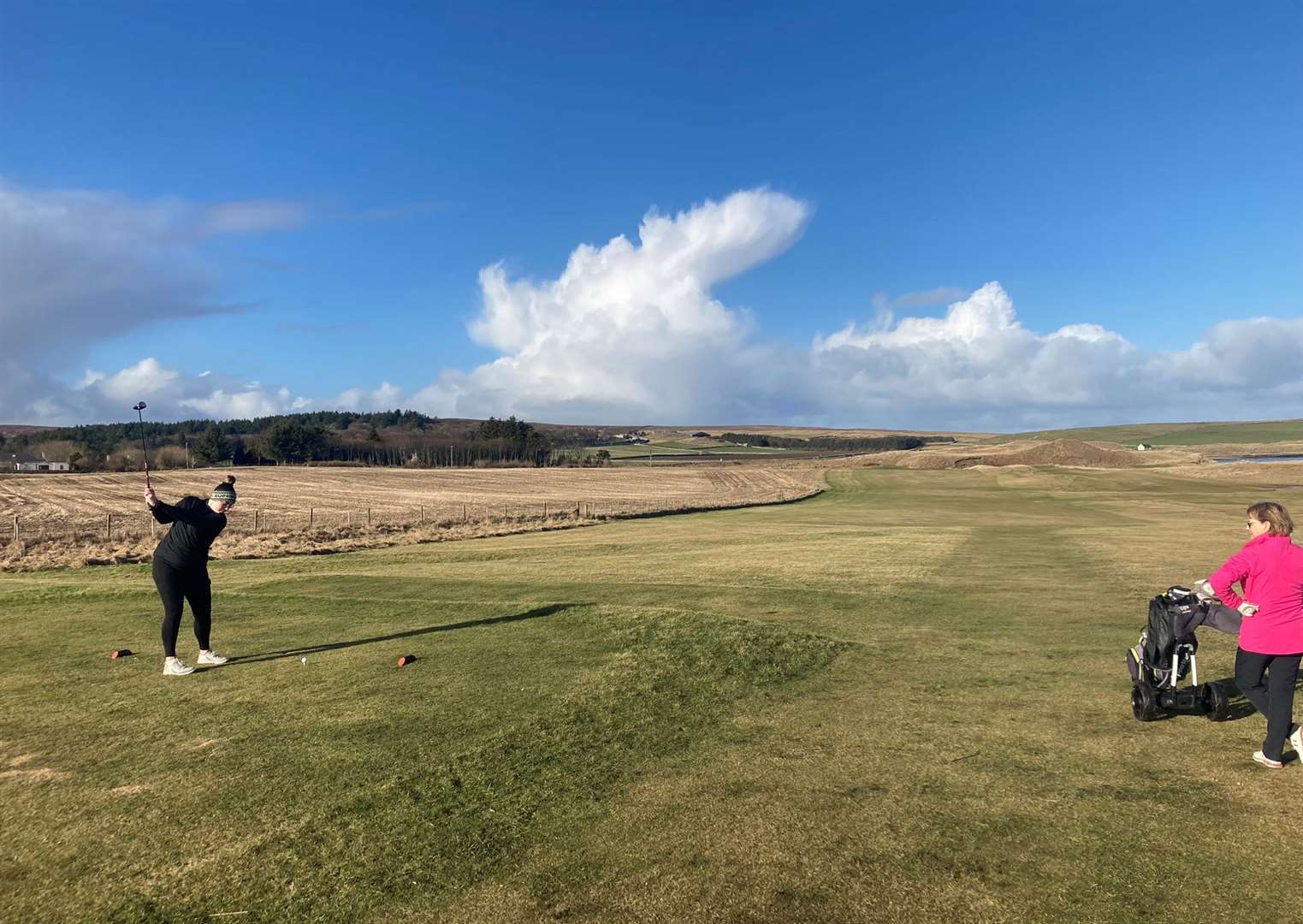 Sarah Meiklejohn, winner of round one of the women’s Summer Stableford, teeing off at the second hole.