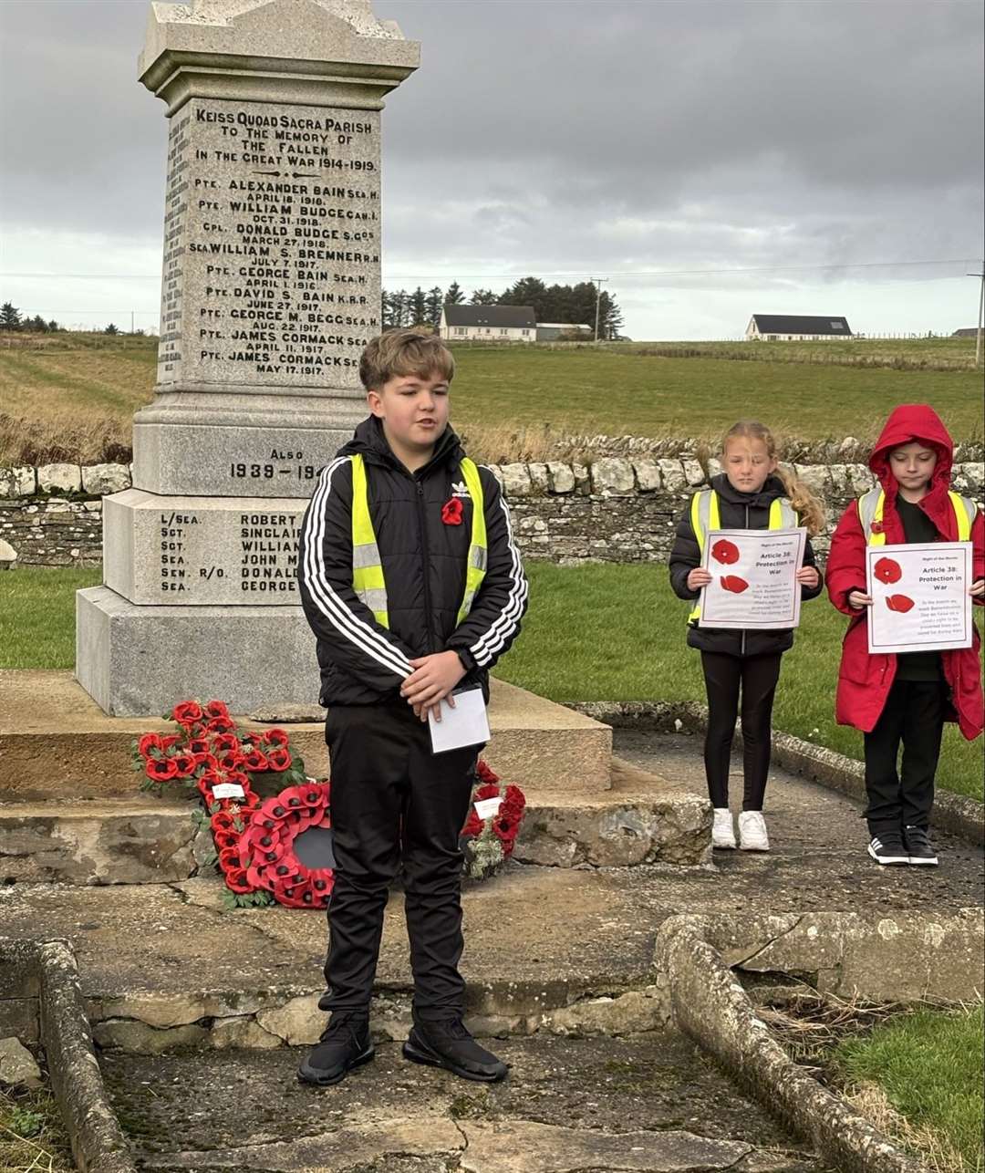 Pupils led commemorations at the Keiss war memorial.